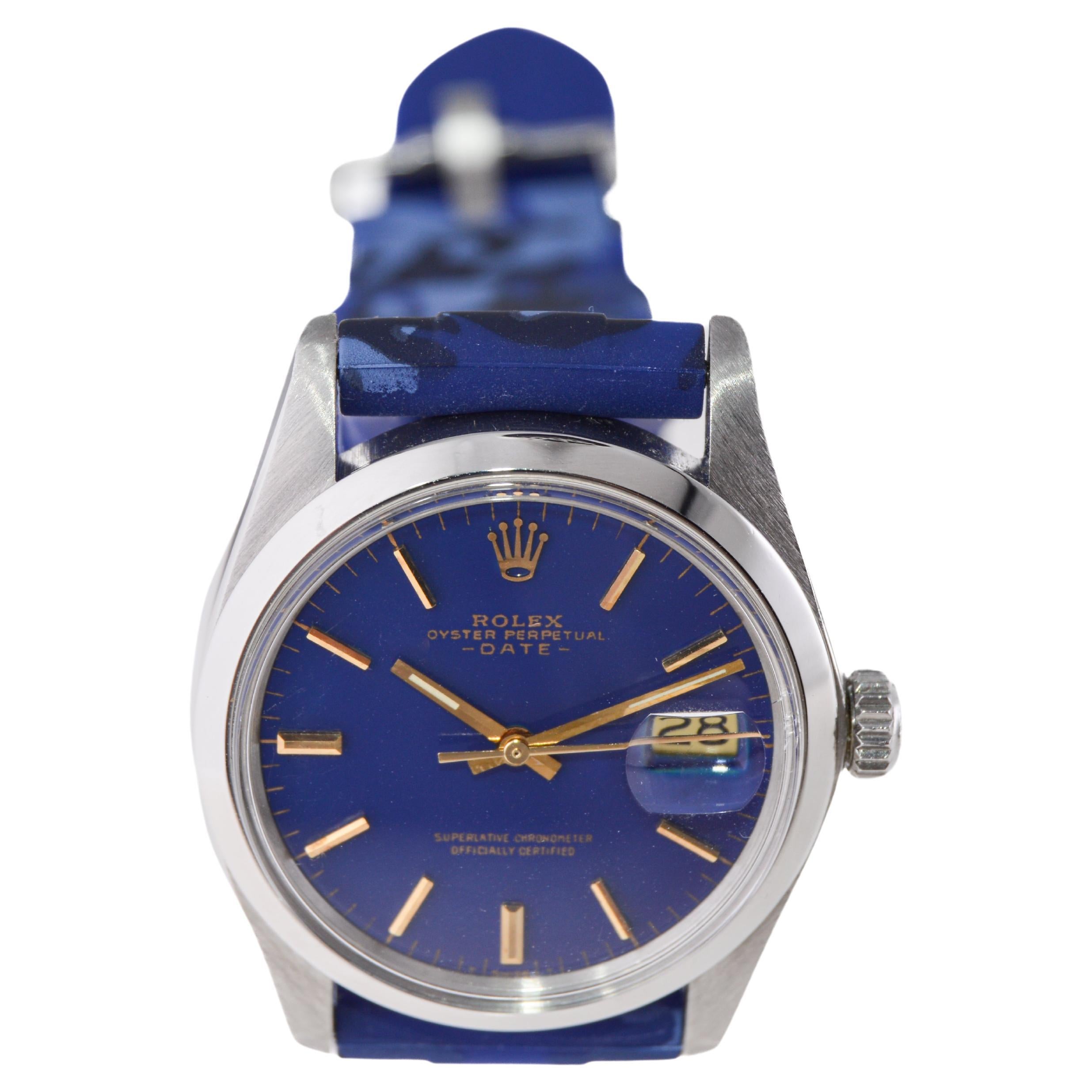Modern Rolex Oyster Perpetual Date With Custom Blue Dial 1975