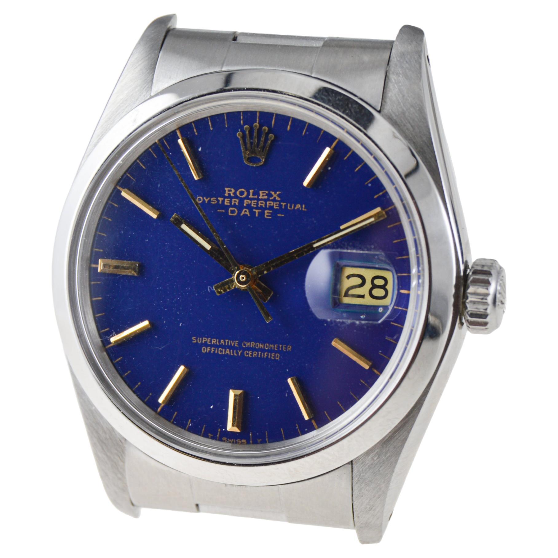 Modern Rolex Oyster Perpetual Date With Custom Blue Dial 1970's For Sale