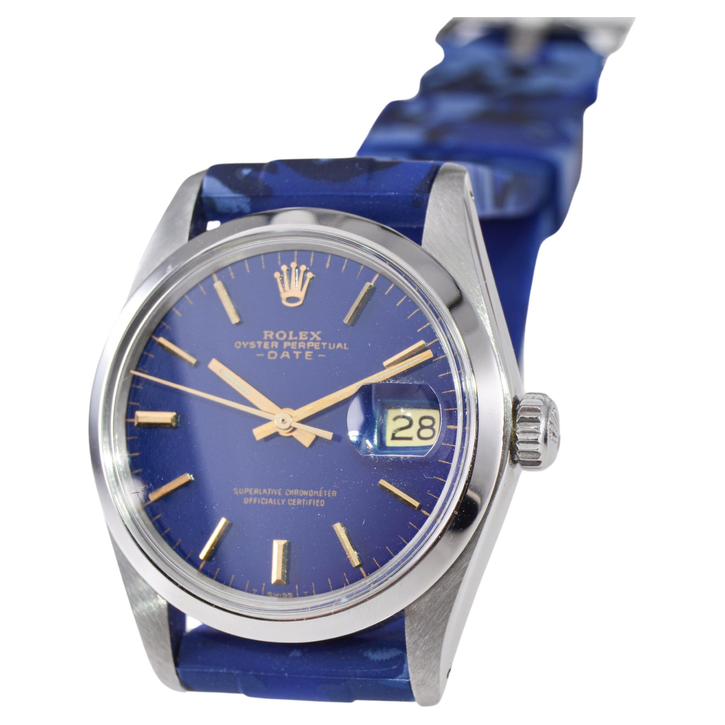 Women's or Men's Rolex Oyster Perpetual Date With Custom Blue Dial 1975