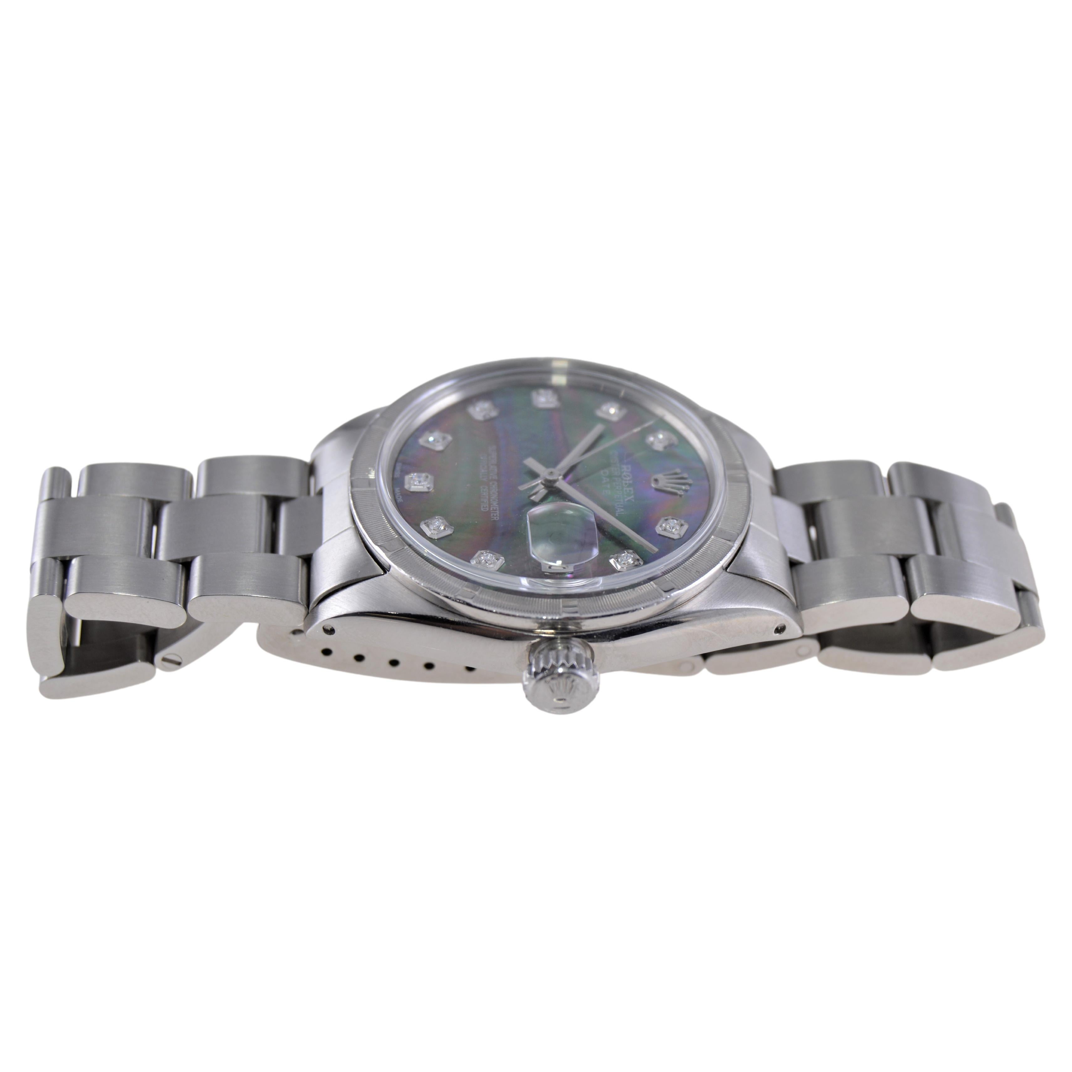 Women's or Men's Rolex Oyster Perpetual Date With Custom Mother of Pearl Dial 1960's For Sale
