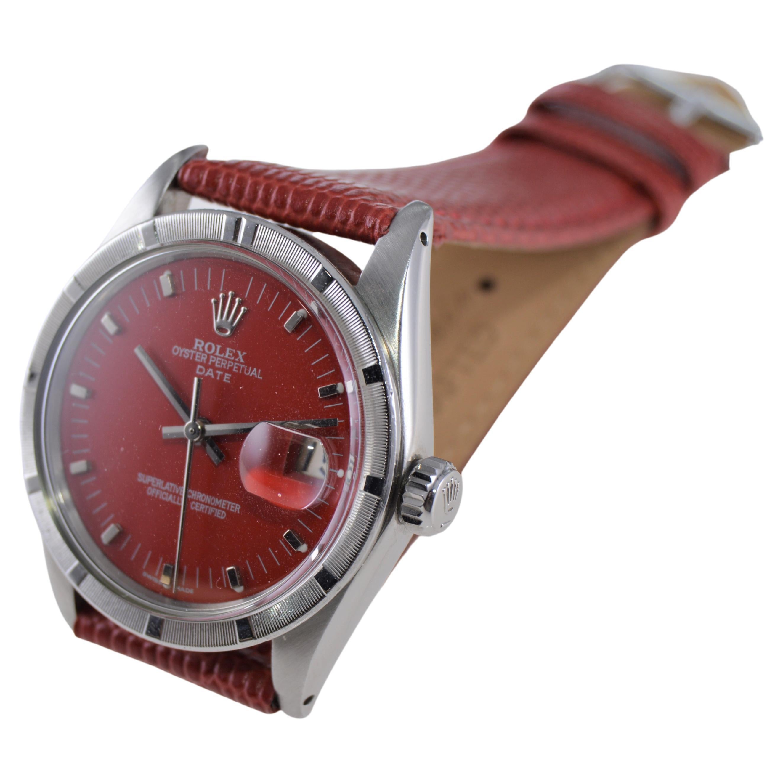 Modern Rolex Oyster Perpetual Date With Custom Red Dial 1960's For Sale