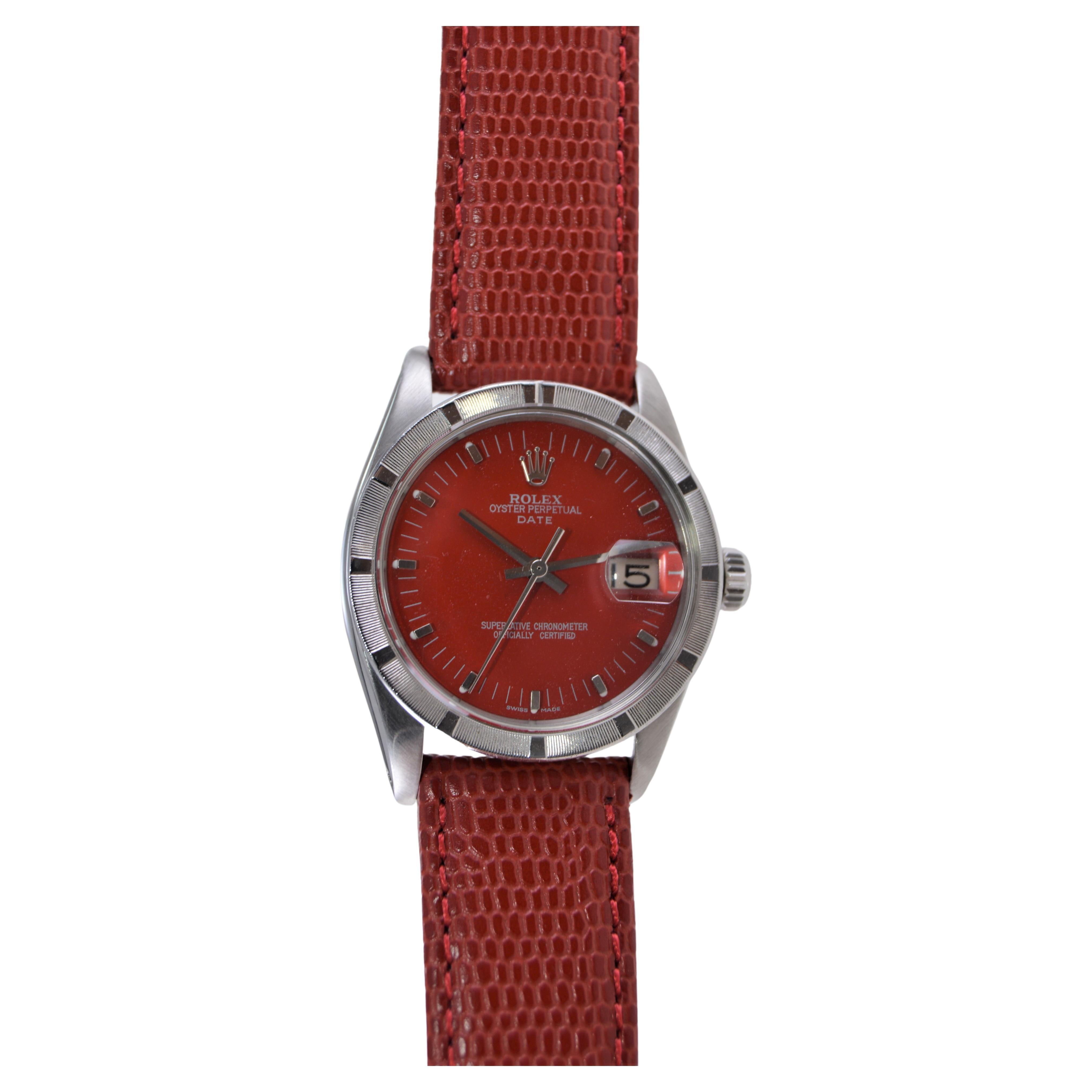 Rolex Montre Oyster Perpetual Date avec cadran rouge personnalisé, années 1960 en vente 4