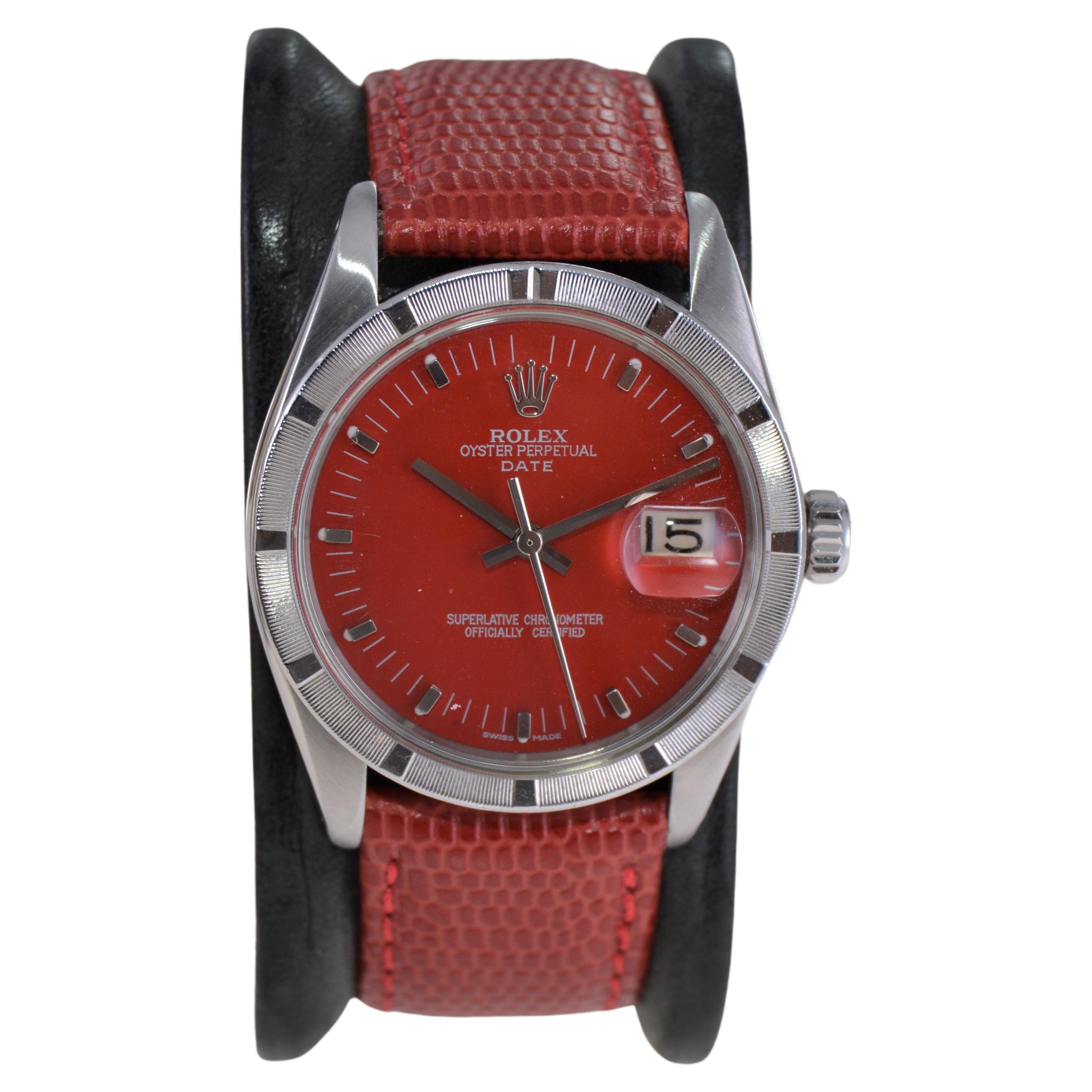 Rolex Montre Oyster Perpetual Date avec cadran rouge personnalisé, années 1960 en vente