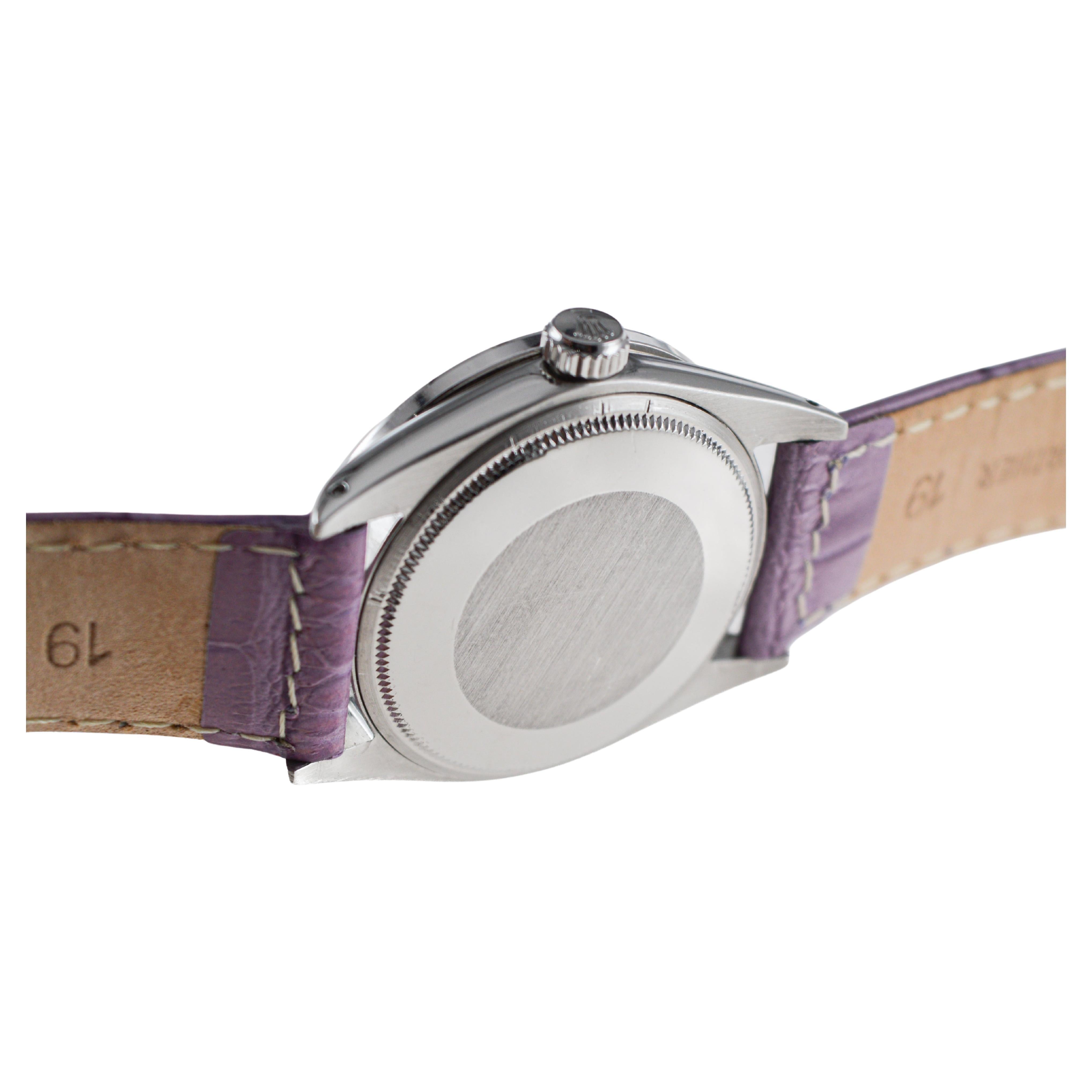 Rolex Oyster Perpetual Date With Diamond Bezel & Custom Purple Dial 1960's For Sale 2