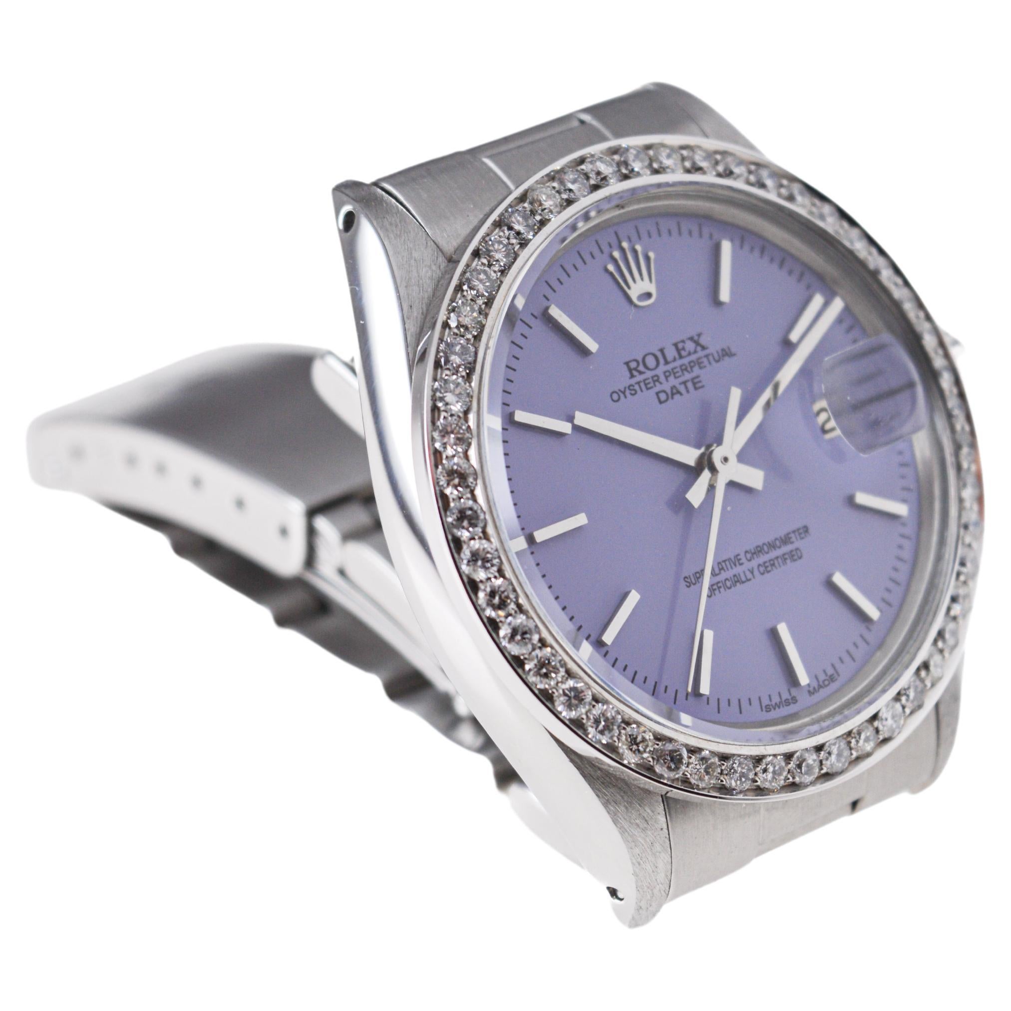 Rolex Oyster Perpetual Date With Diamond Bezel & Custom Purple Dial 1960's For Sale 1