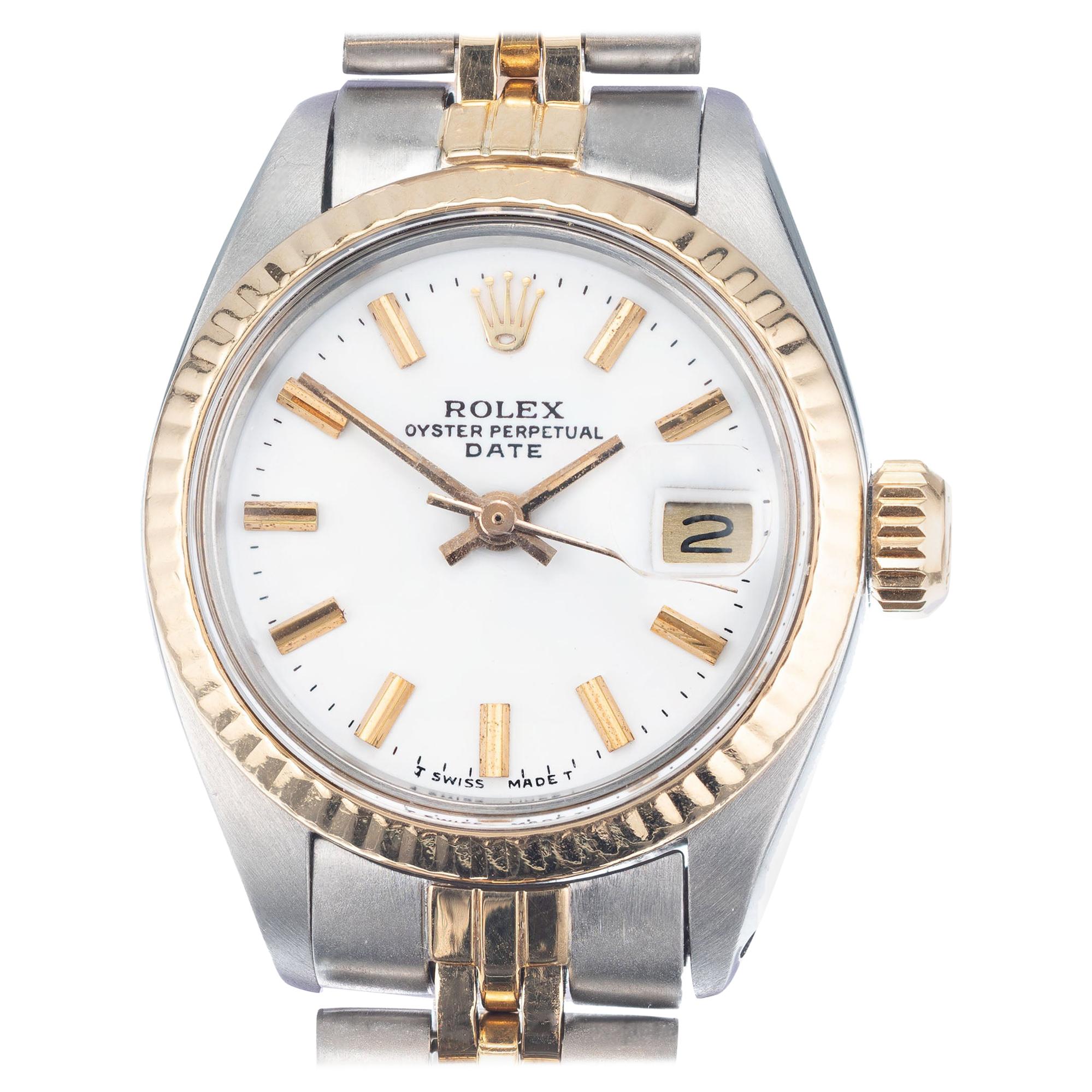 Rolex Oyster Perpetual Date Yellow Gold Steel Ladies Wristwatch Ref 6917