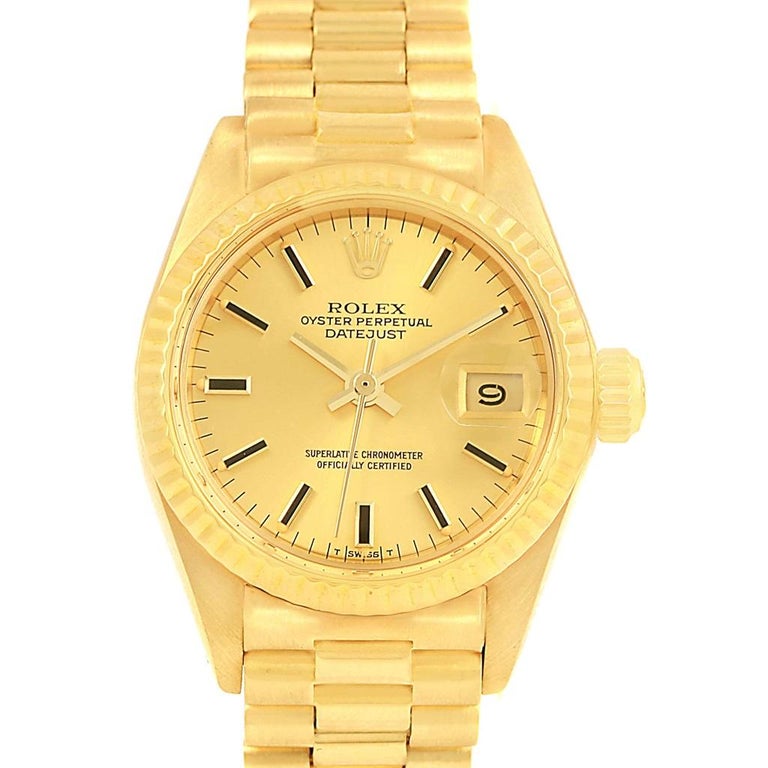 Rolex Oyster Perpetual Datejust 14 Karat Yellow Gold Ladies Watch 6917 For Sale at 1stDibs Rolex Oyster Perpetual Datejust 14 Karat Yellow Gold Ladies Watch 6917 For Sale at 1stDibs