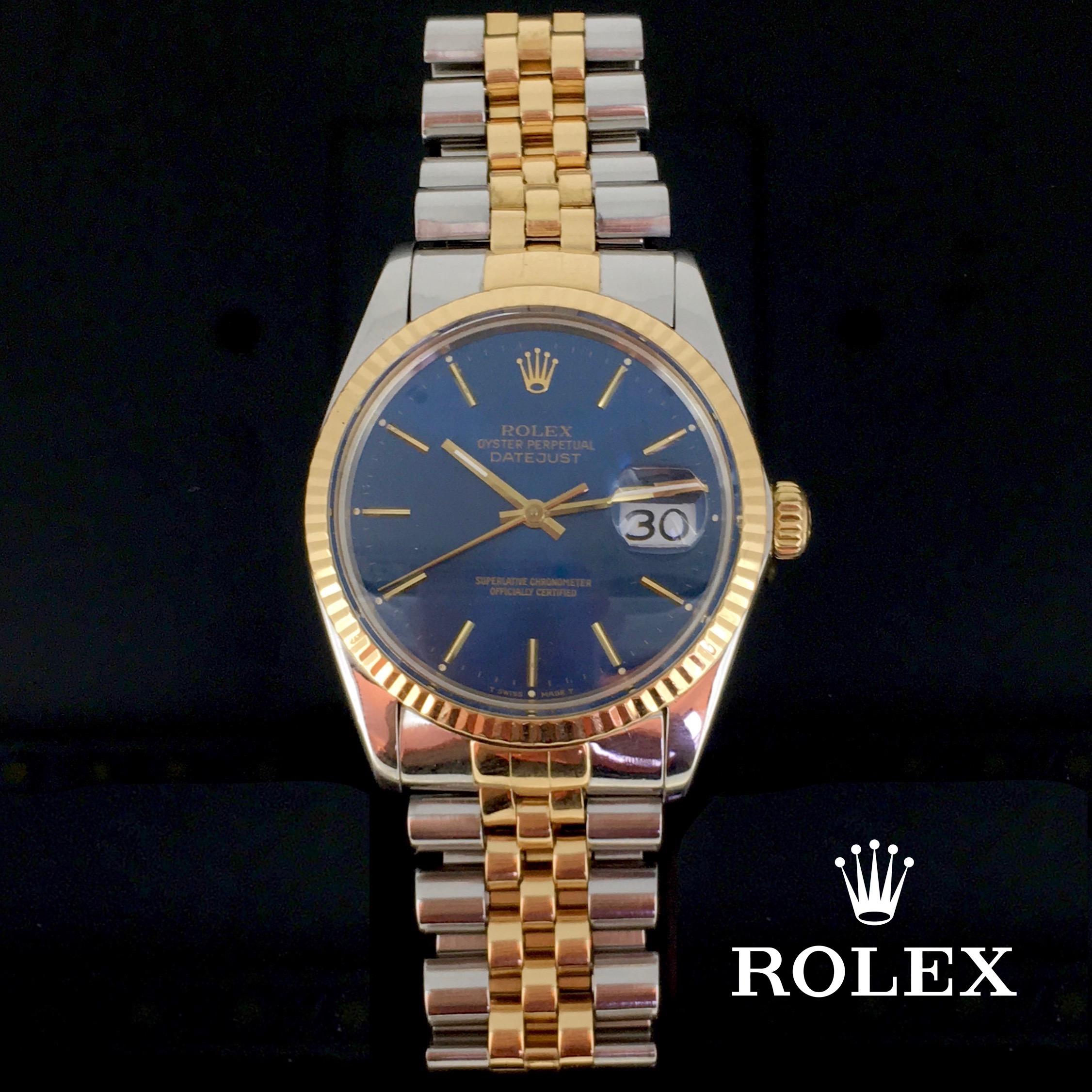 This Rolex Oyster Datejust 16000 watch is made  in 18K yellow gold and stainless steel. It is in excellent condition and works perfectly as it was fully restored. It comes with its original papers and box.

Total Weight:	92.0 g

Metal:		18K yellow