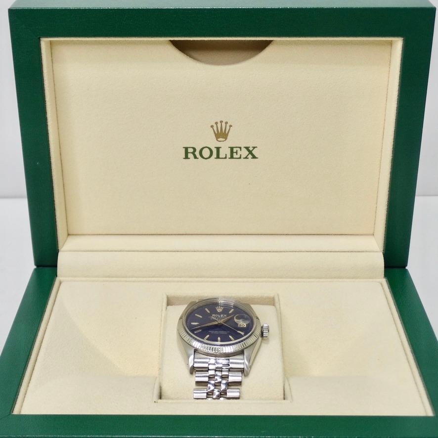 Mettez la main sur cette étonnante Rolex à la silhouette iconique de Datejust circa 1960 ! Montre-bracelet de 36 mm avec configuration Steele (acier et or blanc) et bracelet jubilé. Automatique avec un magnifique cadran bleu sur un bracelet jubilé