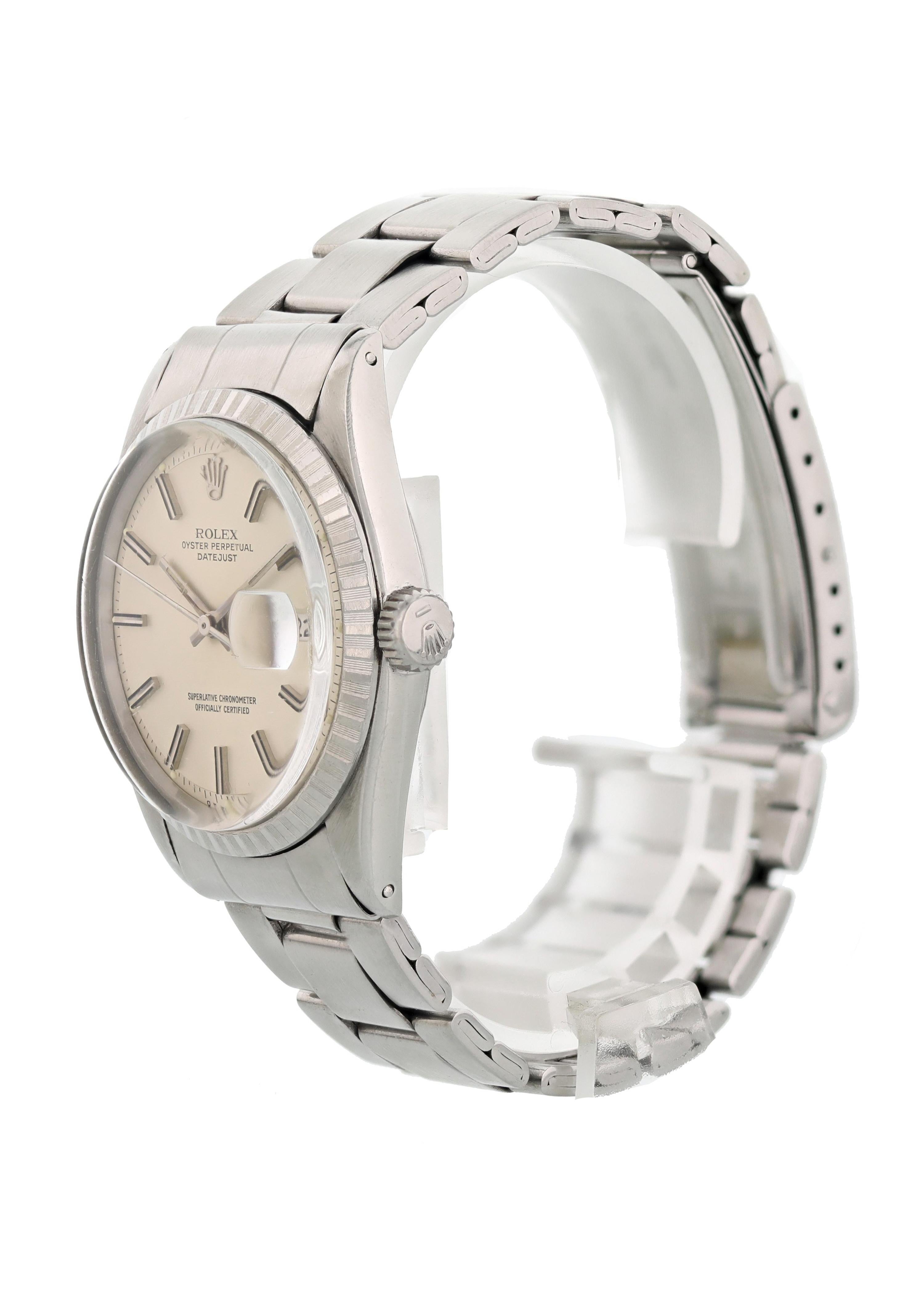Rolex Oyster Perpetual Datejust 1603 Men's Watch. 36mm stainless steel case and fluted bezel. Silver 