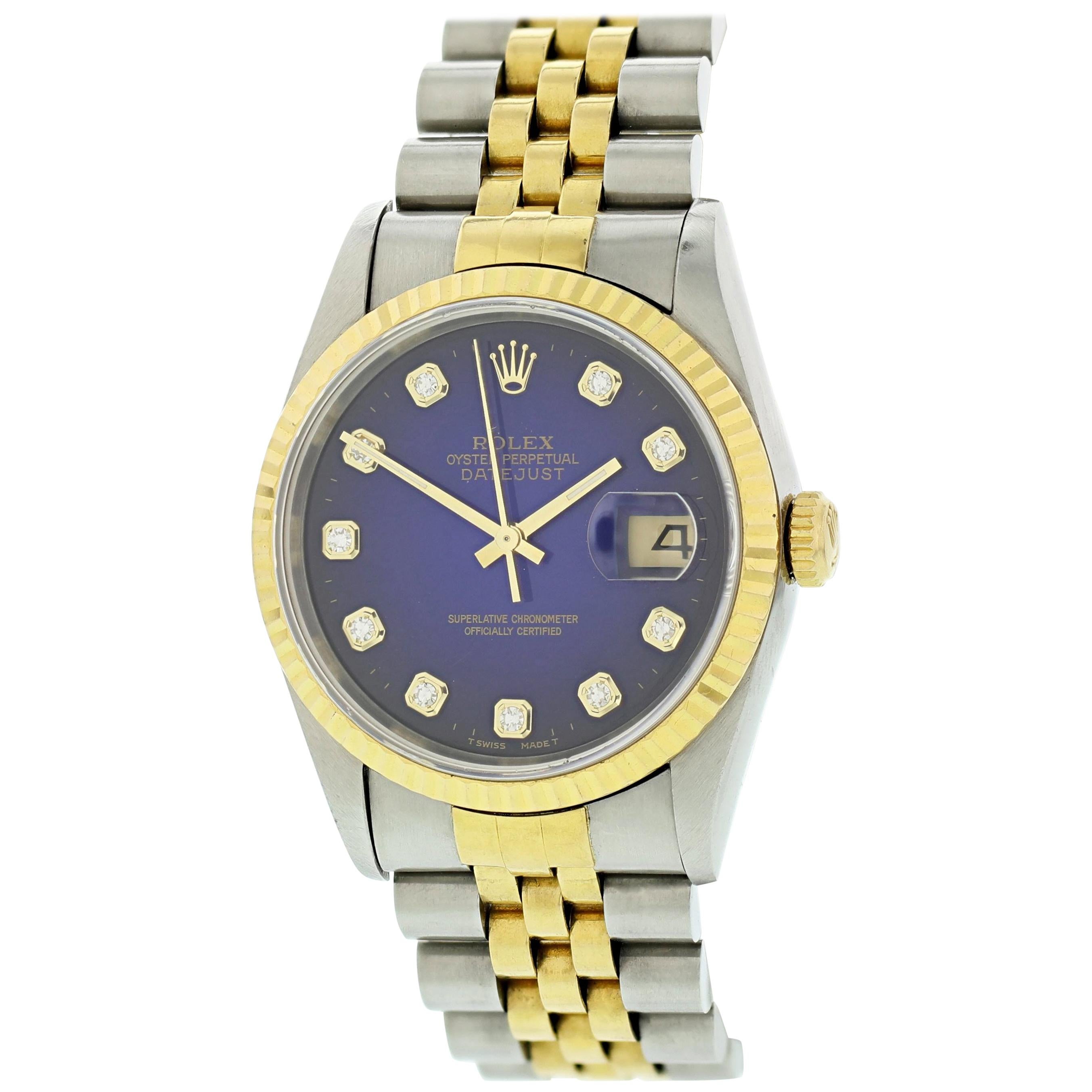 Rolex Oyster Perpetual Datejust 16233 Diamond Dial Men
s Watch