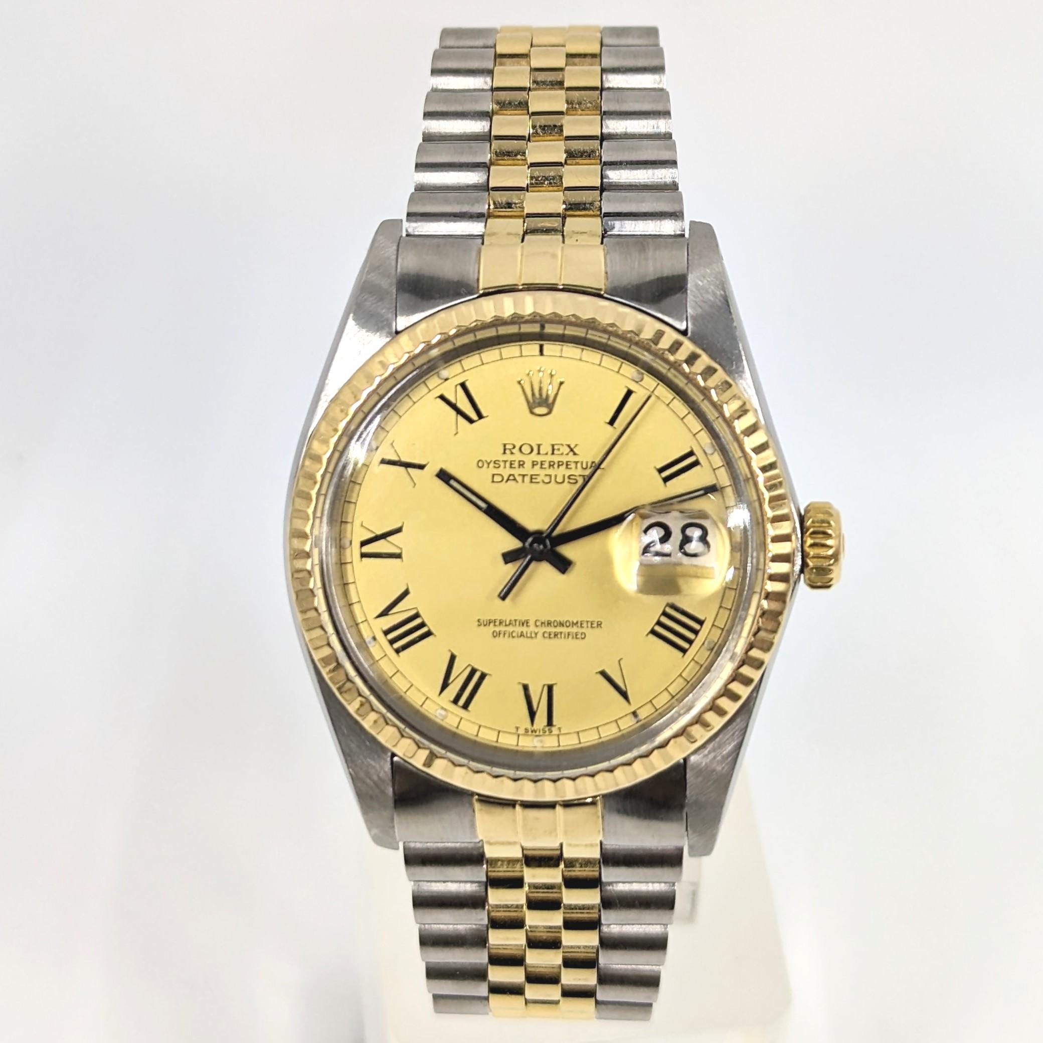 Rolex Oyster Perpetual Datejust 18k/SS YG 2tone Watch Collectible Buckley 16013 In Good Condition For Sale In Richmond, CA