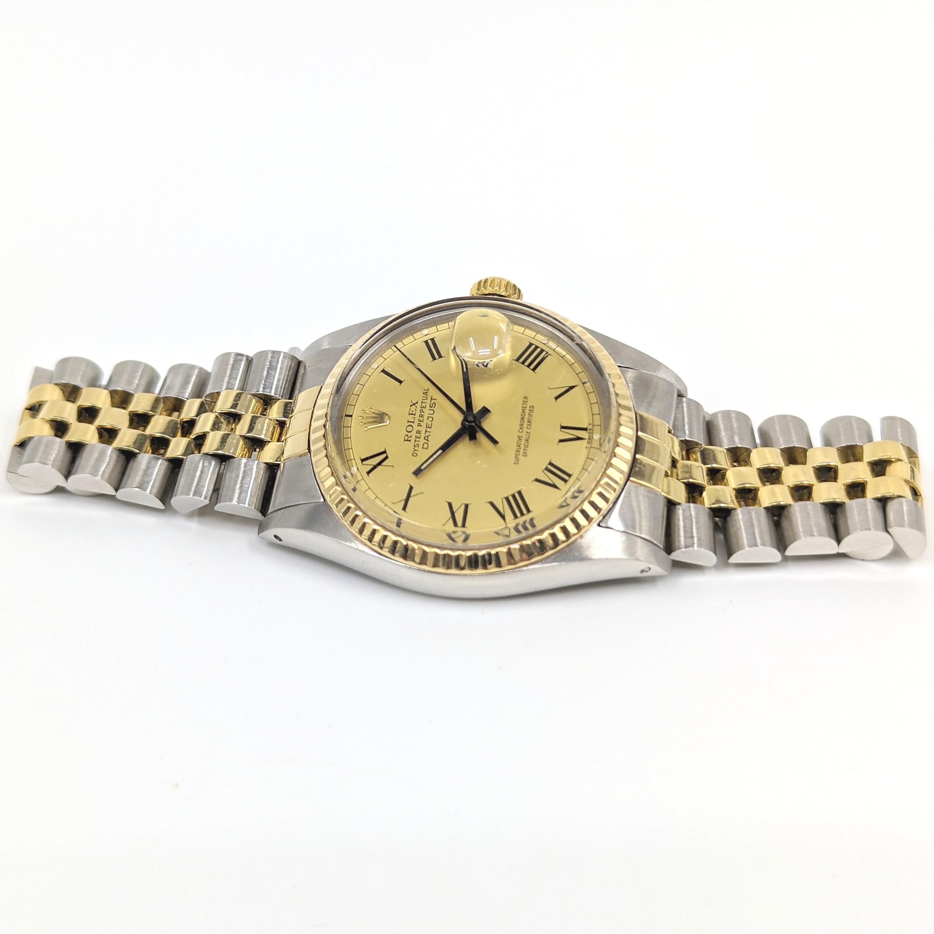 Women's or Men's Rolex Oyster Perpetual Datejust 18k/SS YG 2tone Watch Collectible Buckley 16013 For Sale