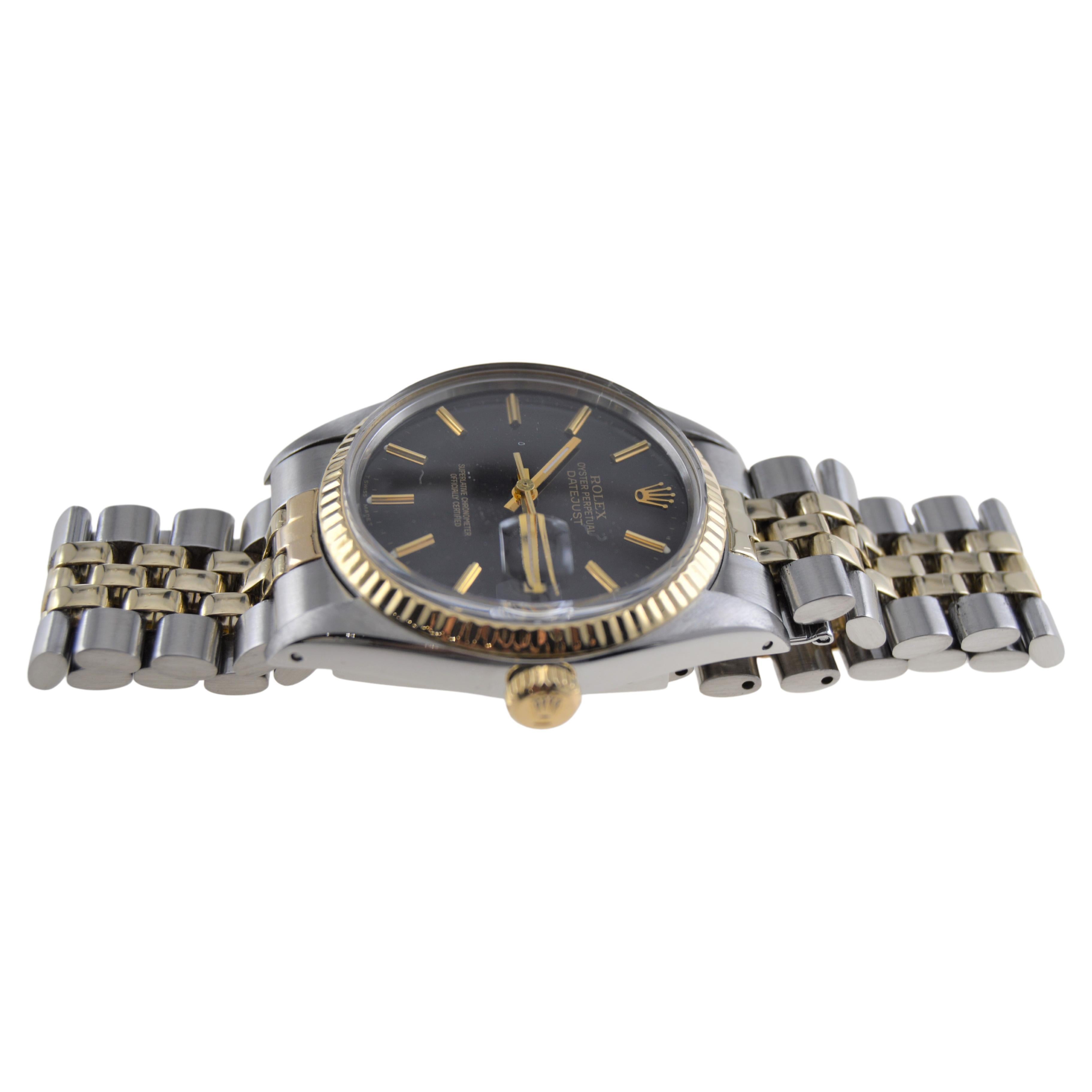Rolex Oyster Perpetual Datejust 2-Tone With Factory Original Black Dial 1980's For Sale 1