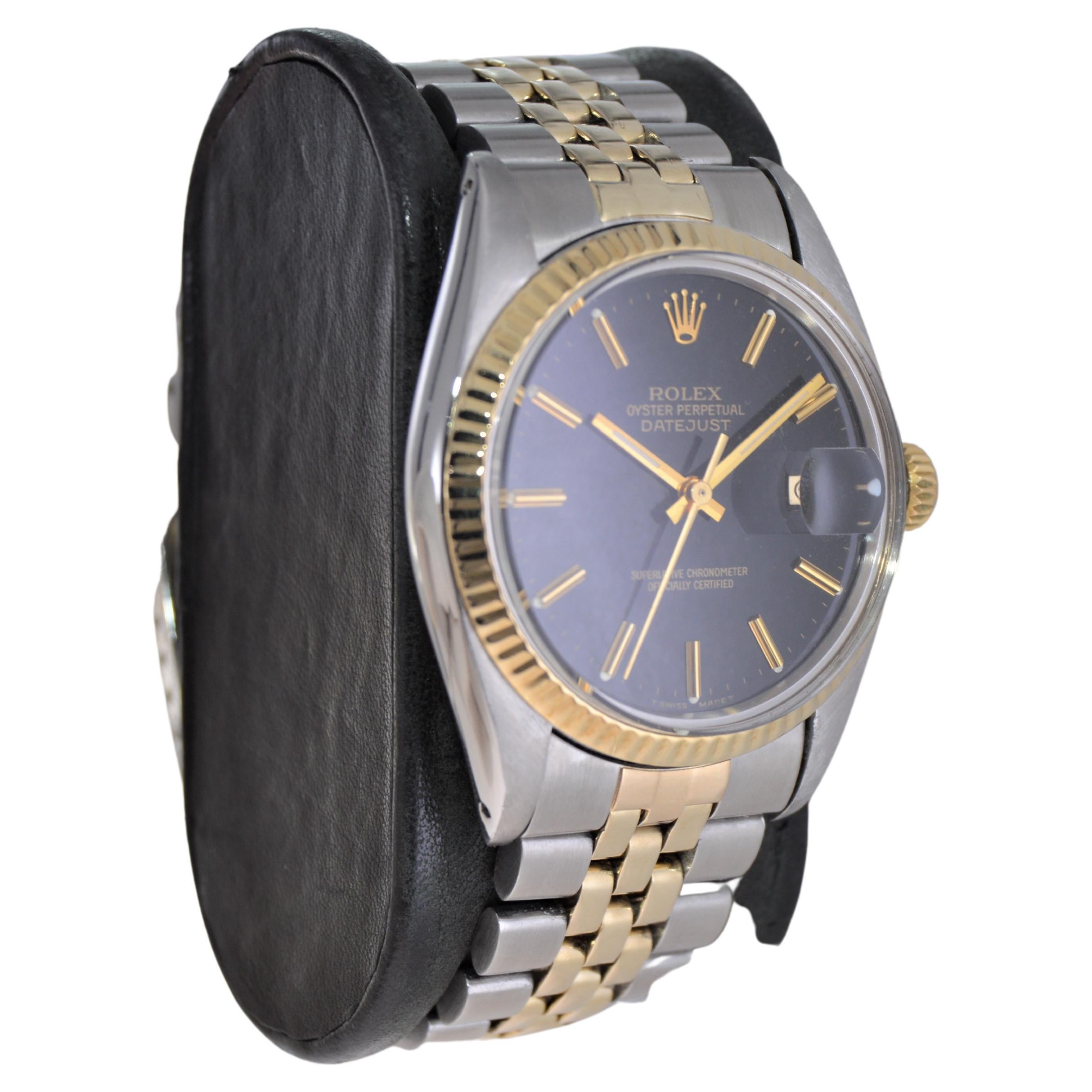 FACTORY / HOUSE: Rolex Watch Company
STYLE / REFERENCE: Oyster Perpetual Datejust / Reference 16000
METAL / MATERIAL: Stainless Steel & White Gold
CIRCA / YEAR: 1980's
DIMENSIONS / SIZE: Length 44mm X Diameter 36mm
MOVEMENT / CALIBER: Perpetual