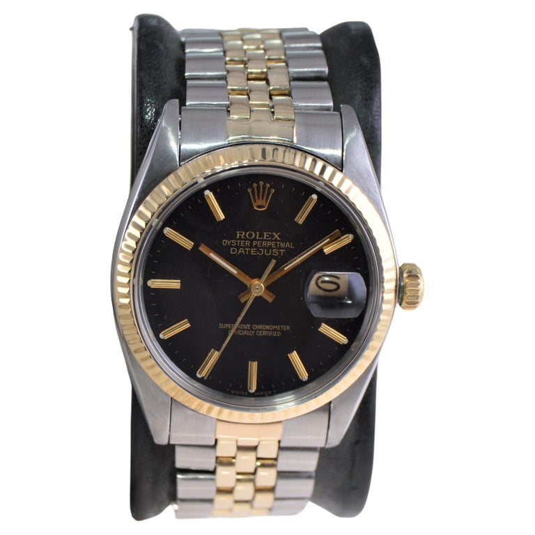 Rolex Oyster Perpetual Datejust 2-Tone con quadrante nero originale di  fabbrica degli anni '80