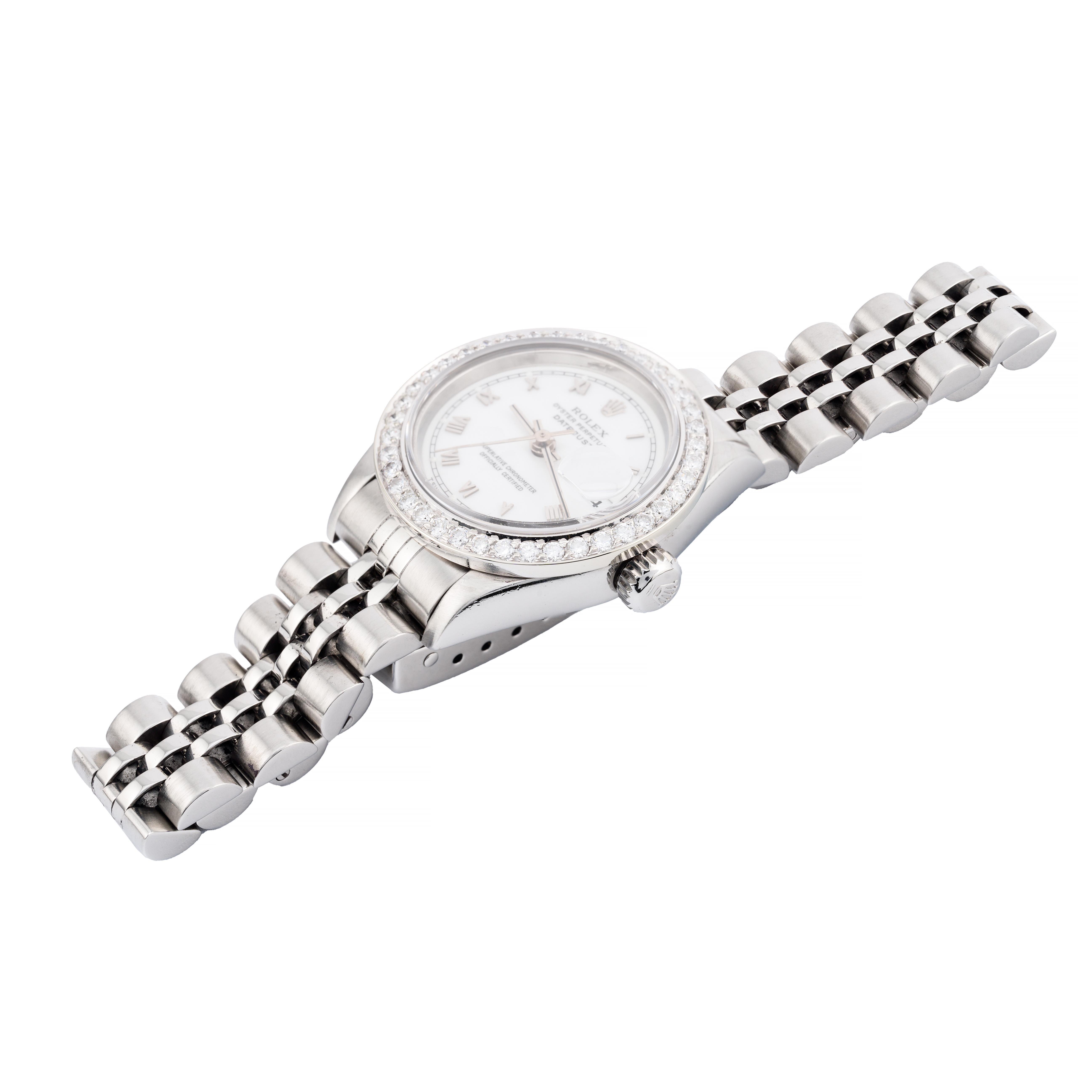 Rolex Oyster Perpetual Datejust 26mm aus Edelstahl mit Diamantlünette (Zeitgenössisch) im Angebot