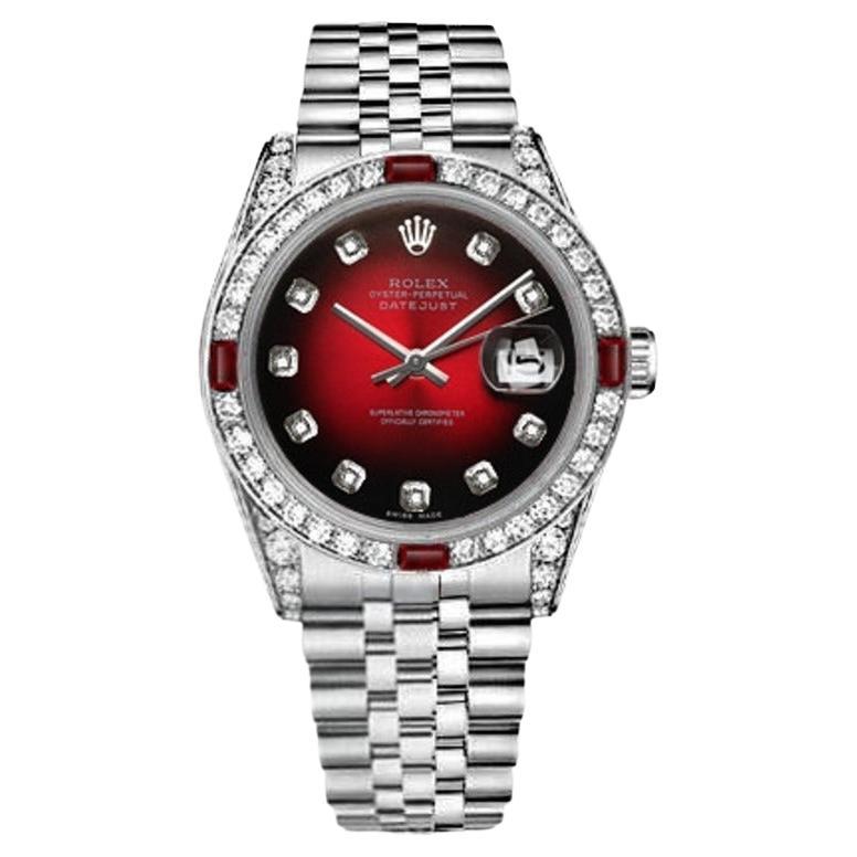Rolex Montre Oyster Perpetual Datejust rouge avec cadran en diamants et rubis 16014 en vente