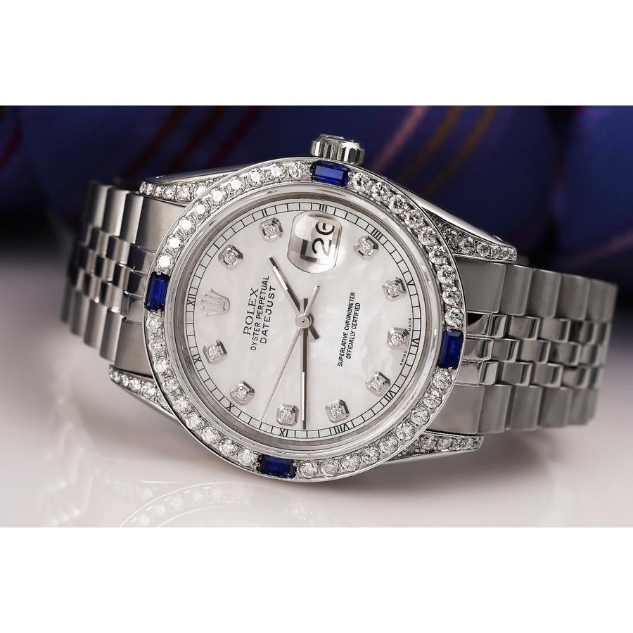 Round Cut Rolex Oyster Perpetual Datejust White Mother of Pearl Diamond Watch For Sale