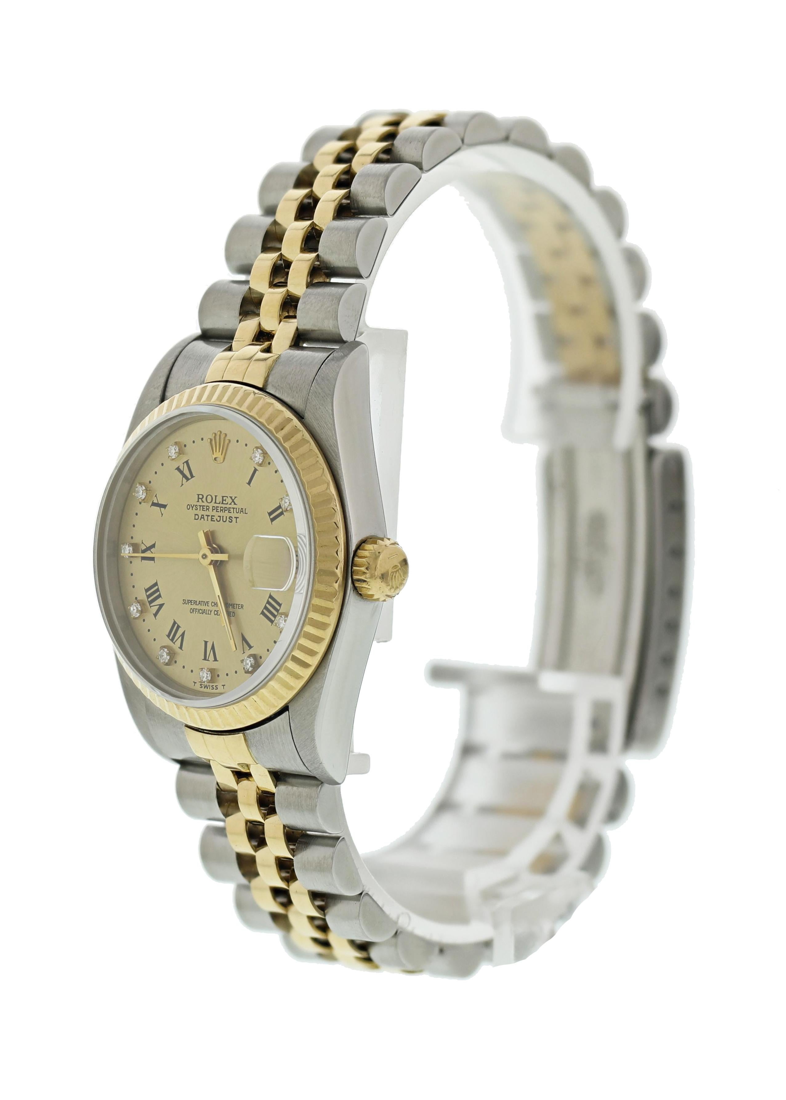 Rolex Oyster Perpetual Datejust 68273 Midsize Ladies Watch Box Papers In Excellent Condition In New York, NY