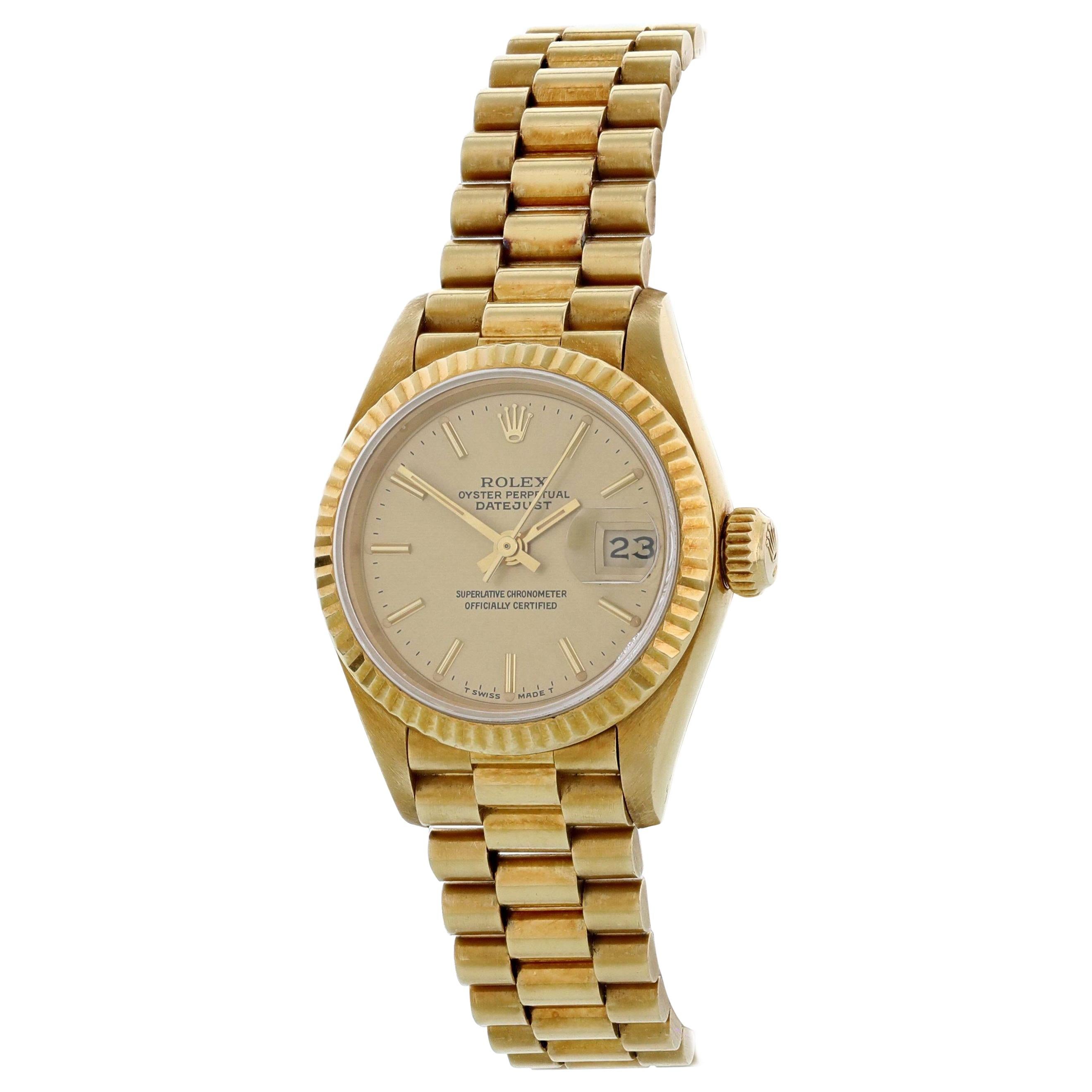 Rolex Oyster Perpetual Datejust 69178 18 Karat Gold President Ladies Watch For Sale