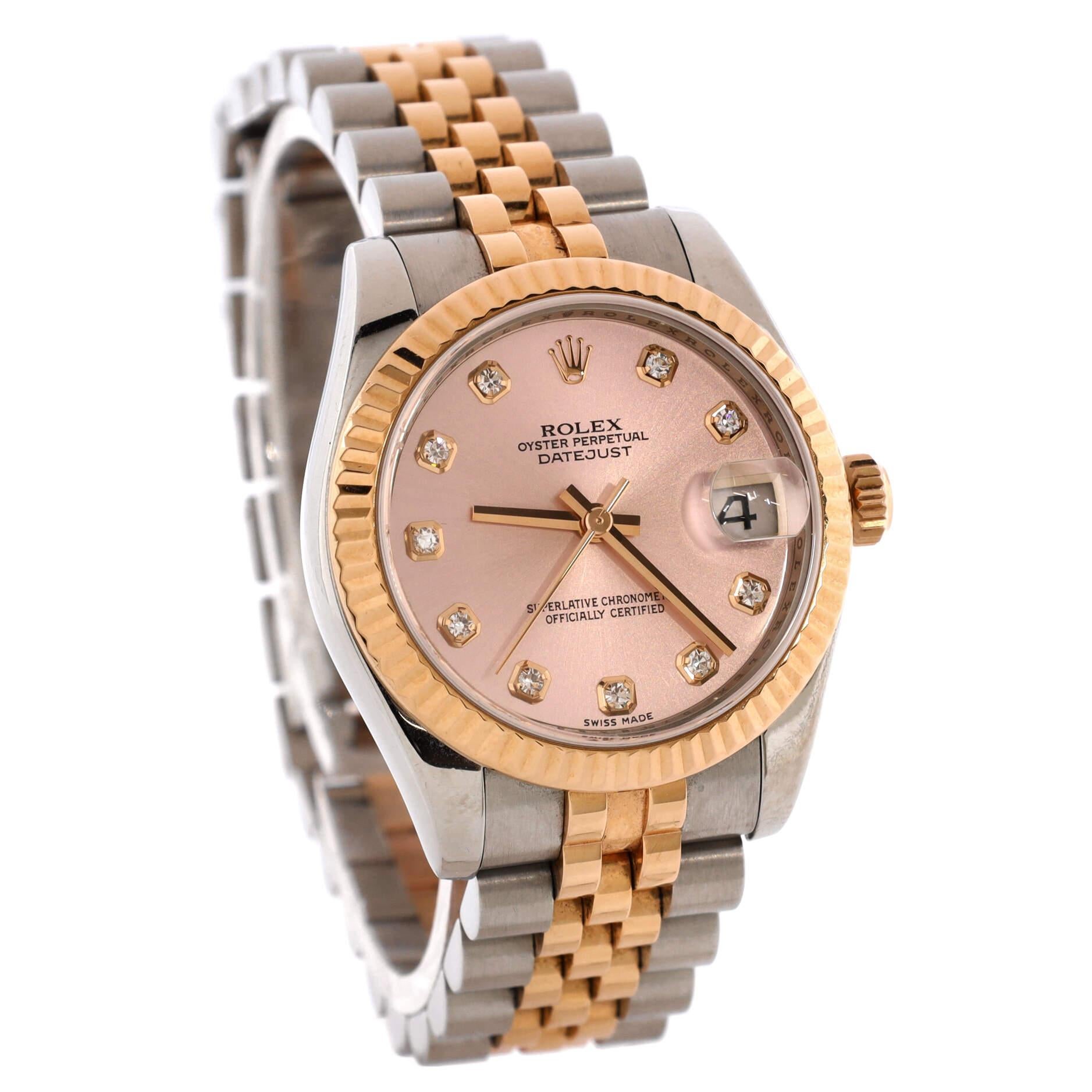 Rolex Oyster Perpetual Datejust Automatic Watch Stainless Steel and Rose  In Good Condition In New York, NY