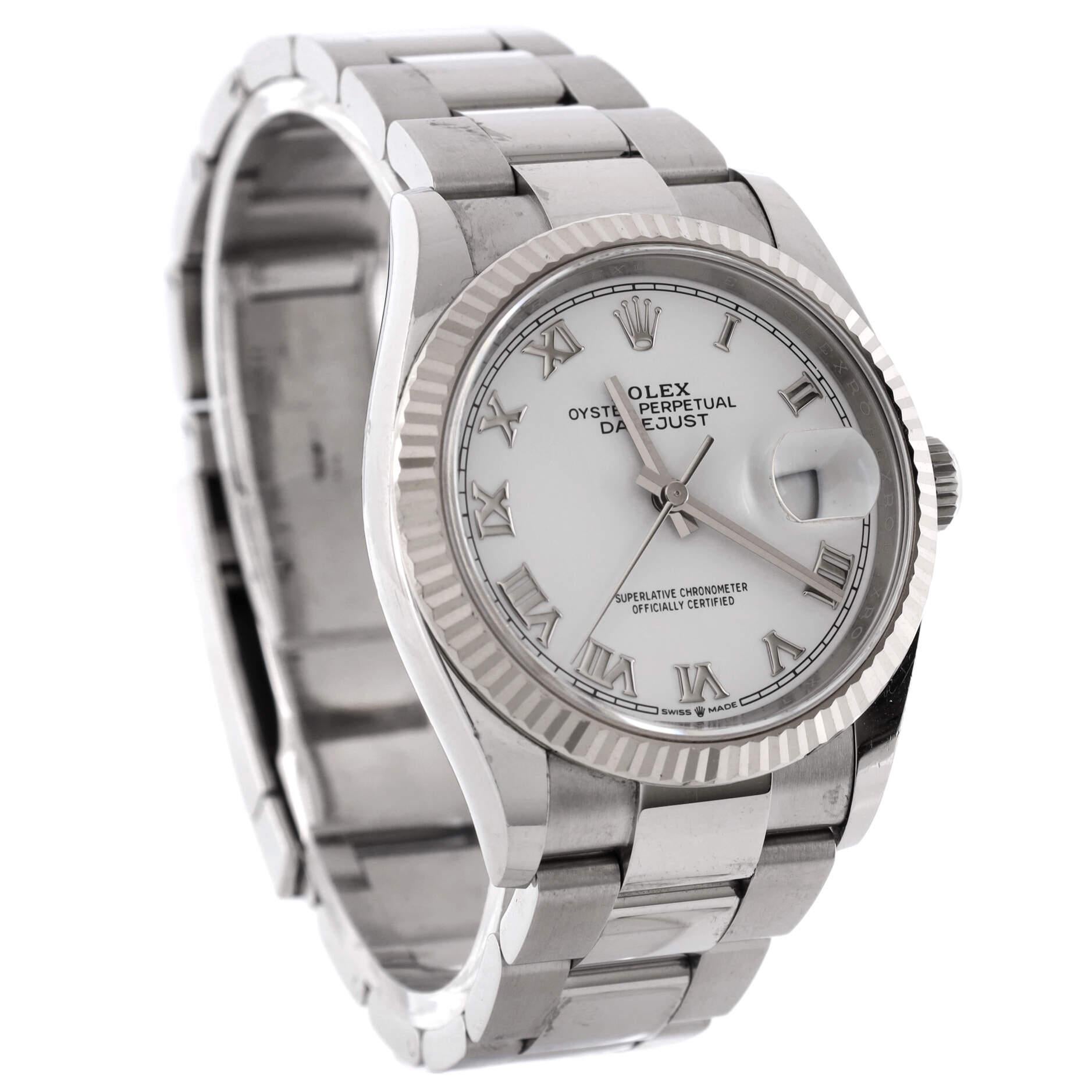 Rolex Oyster Perpetual Datejust Automatic Watch Stainless Steel and White In Good Condition In New York, NY
