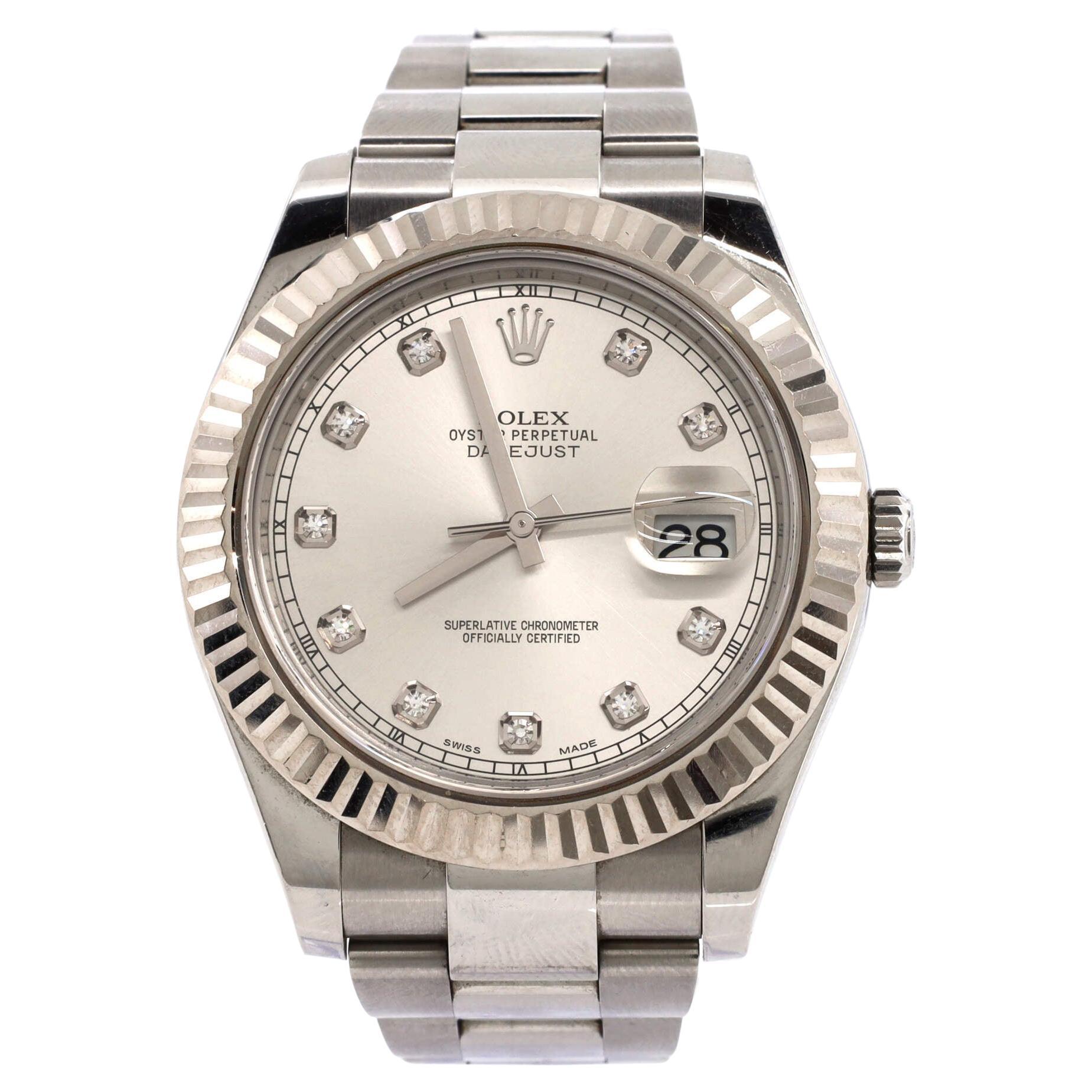Rolex Oyster Perpetual Datejust Automatic Watch Stainless Steel and White Gold For Sale
