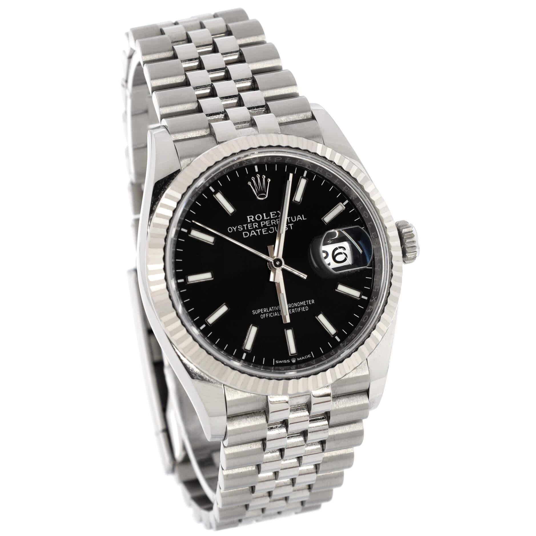 Rolex Oyster Perpetual Datejust Automatic Watch Stainless Steel and White Gold36 In Good Condition For Sale In New York, NY