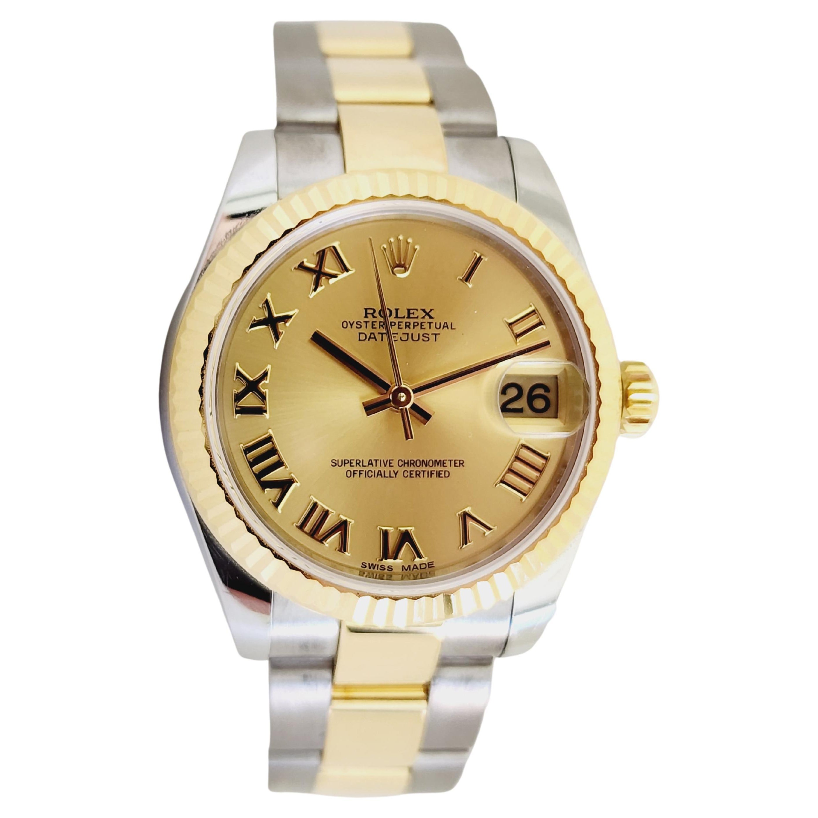 Rolex Oyster Perpetual Datejust Esfera Champán 18k Dos Tonos
