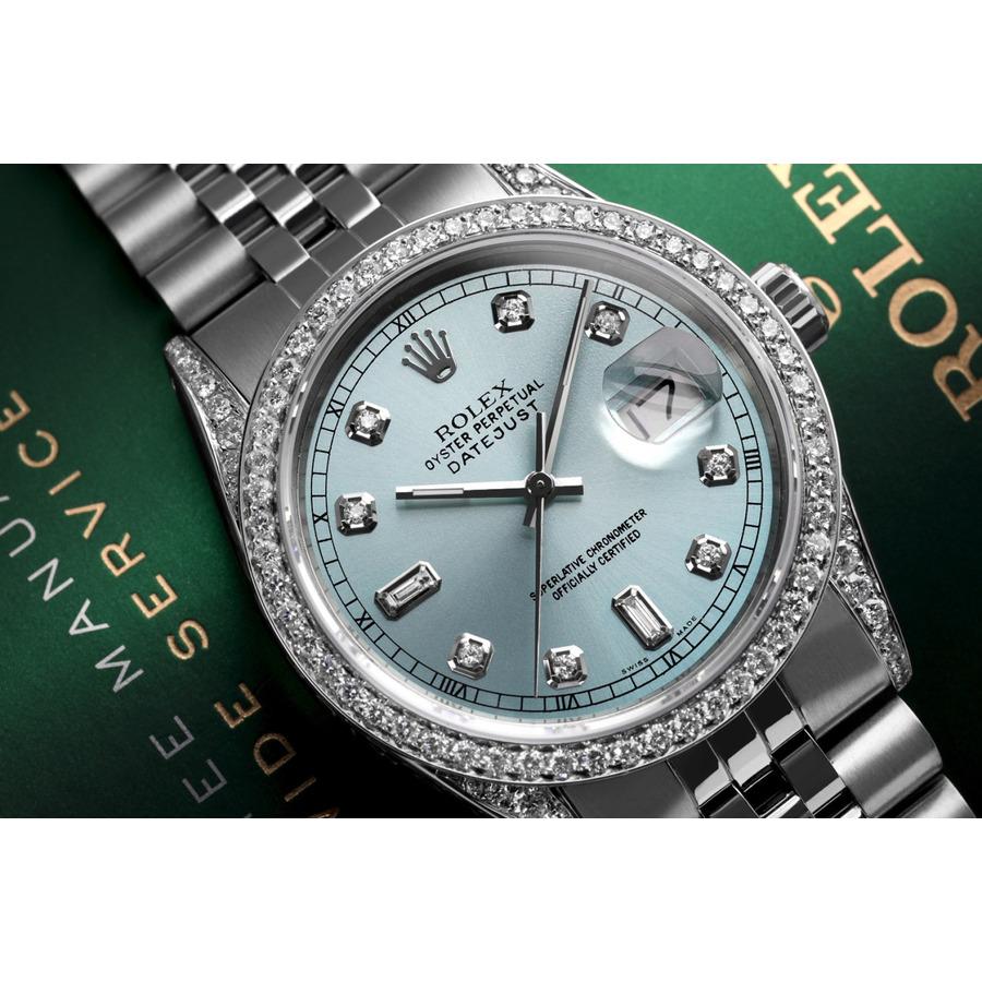 Rolex Oyster Perpetual Datejust Eisblaue Uhr mit Baguette-Gehäuse 16014 (Rundschliff) im Angebot