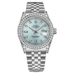 Rolex Montre Oyster Perpetual Datejust bleu glace avec cadran baguette 16014