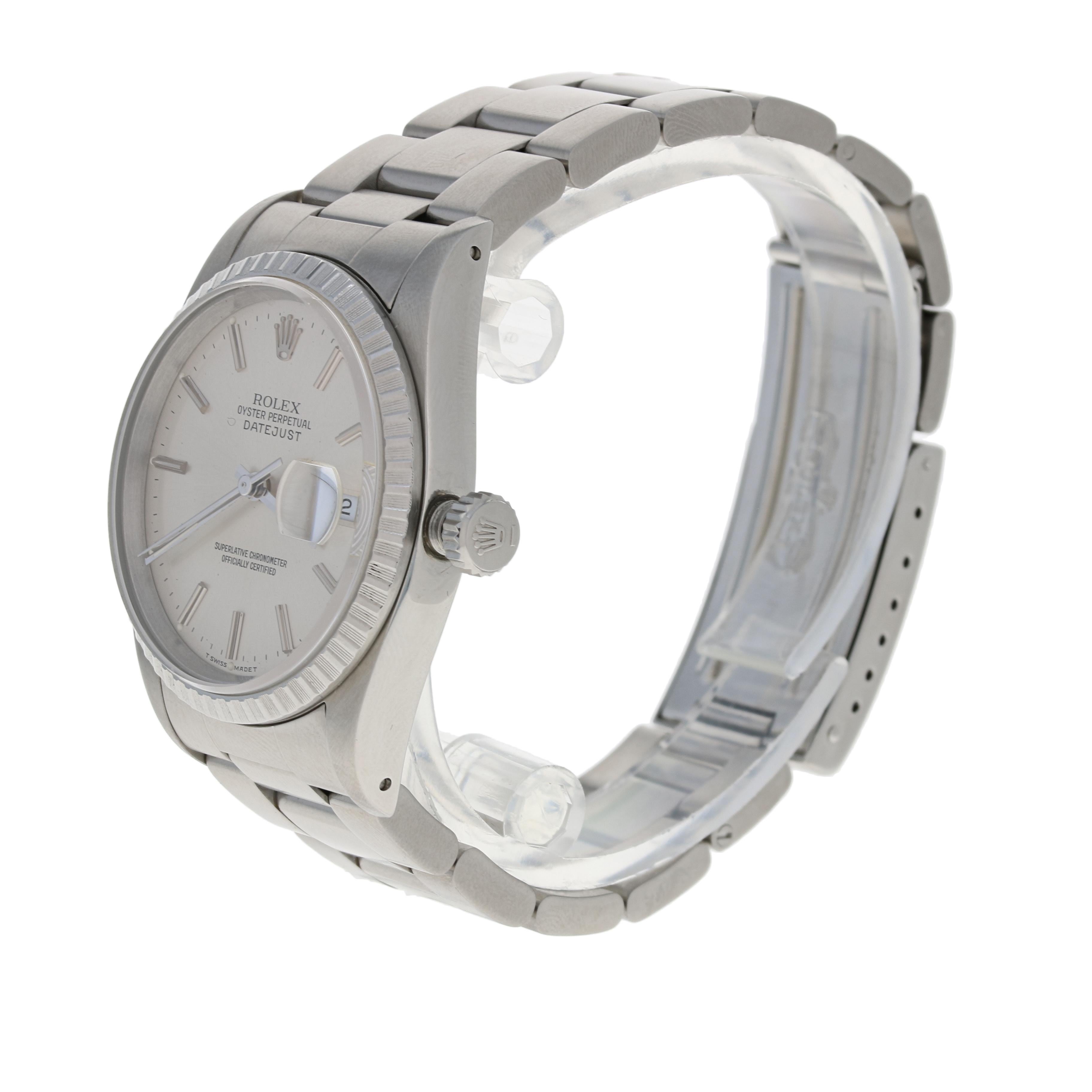 Rolex Oyster Perpetual Datejust Men's Watch, Stainless Automatic 2Yr Wnty 16220 In Excellent Condition In Greensboro, NC