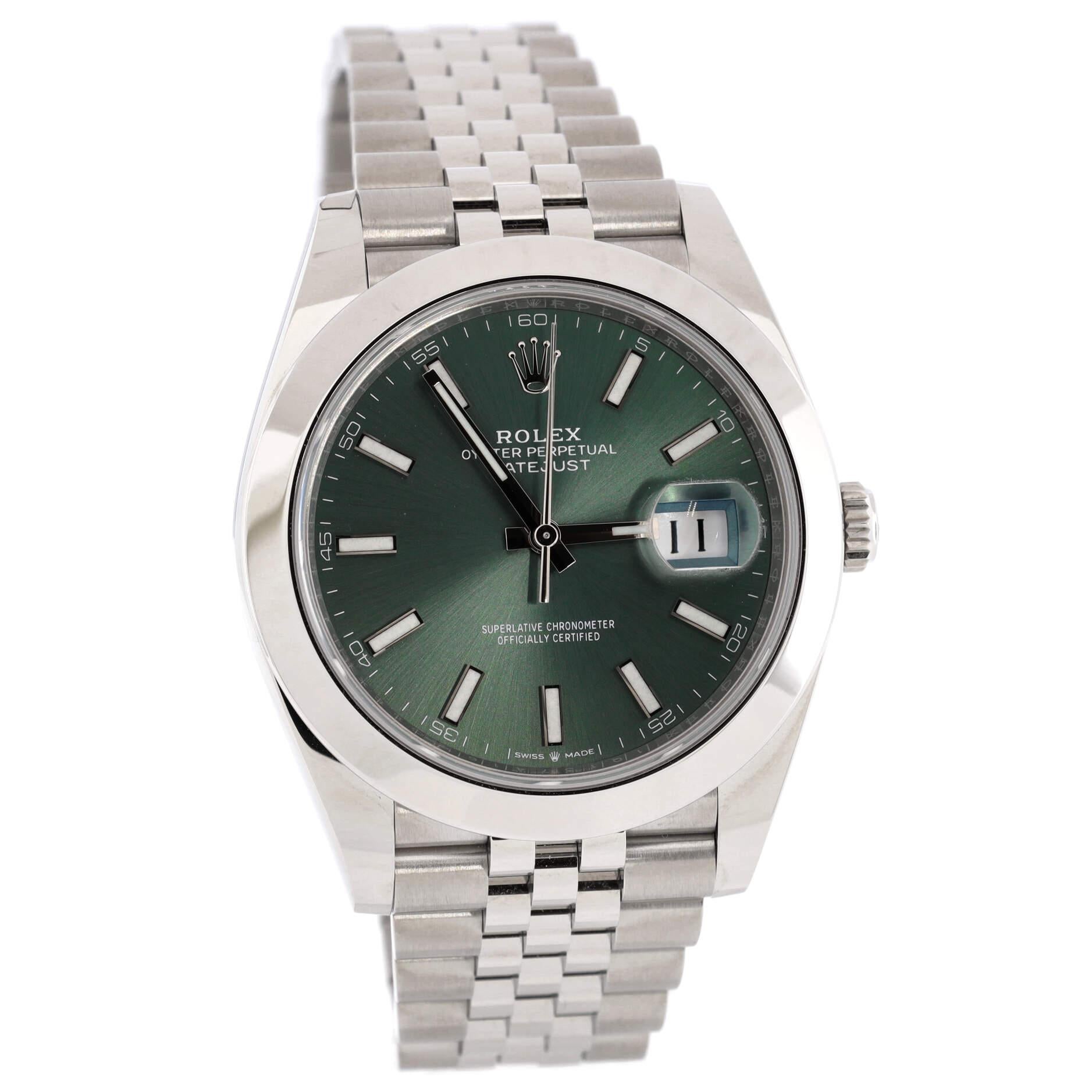 Rolex Oyster Perpetual Datejust Mint Green Automatic Watch Stainless Stee In Good Condition In New York, NY