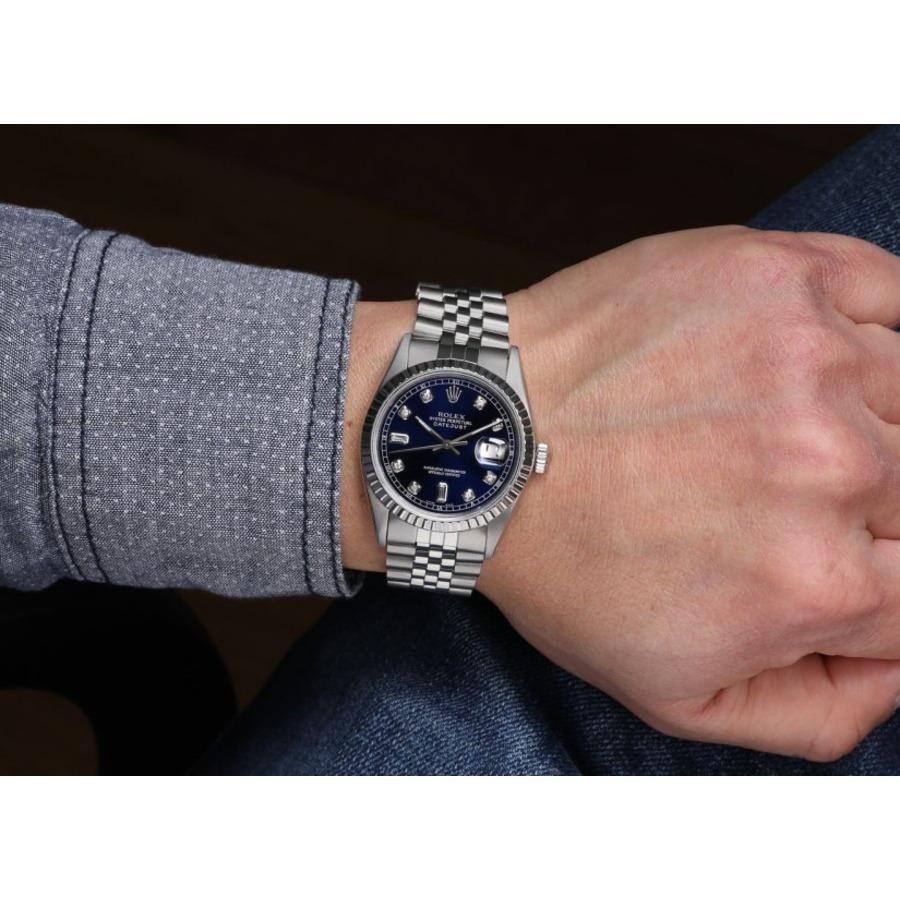 Rolex Oyster Perpetual Datejust Marineblaue Diamant-Akzent-Zifferblatt Automatikuhr Herren im Angebot