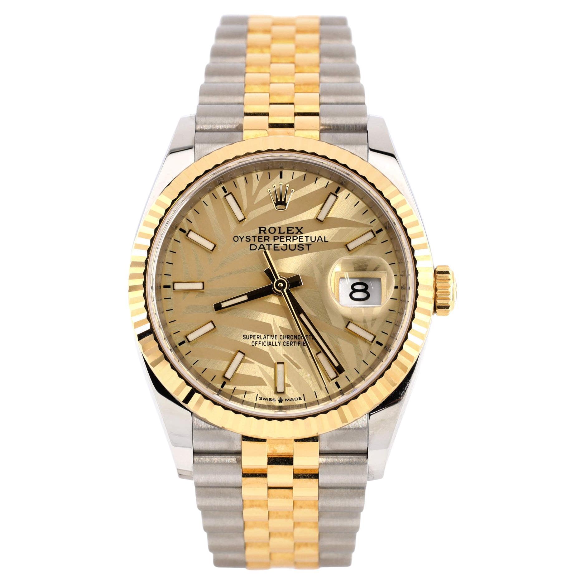 Rolex Oyster Perpetual Datejust Palm Motif Automatic Watch Stainless ...