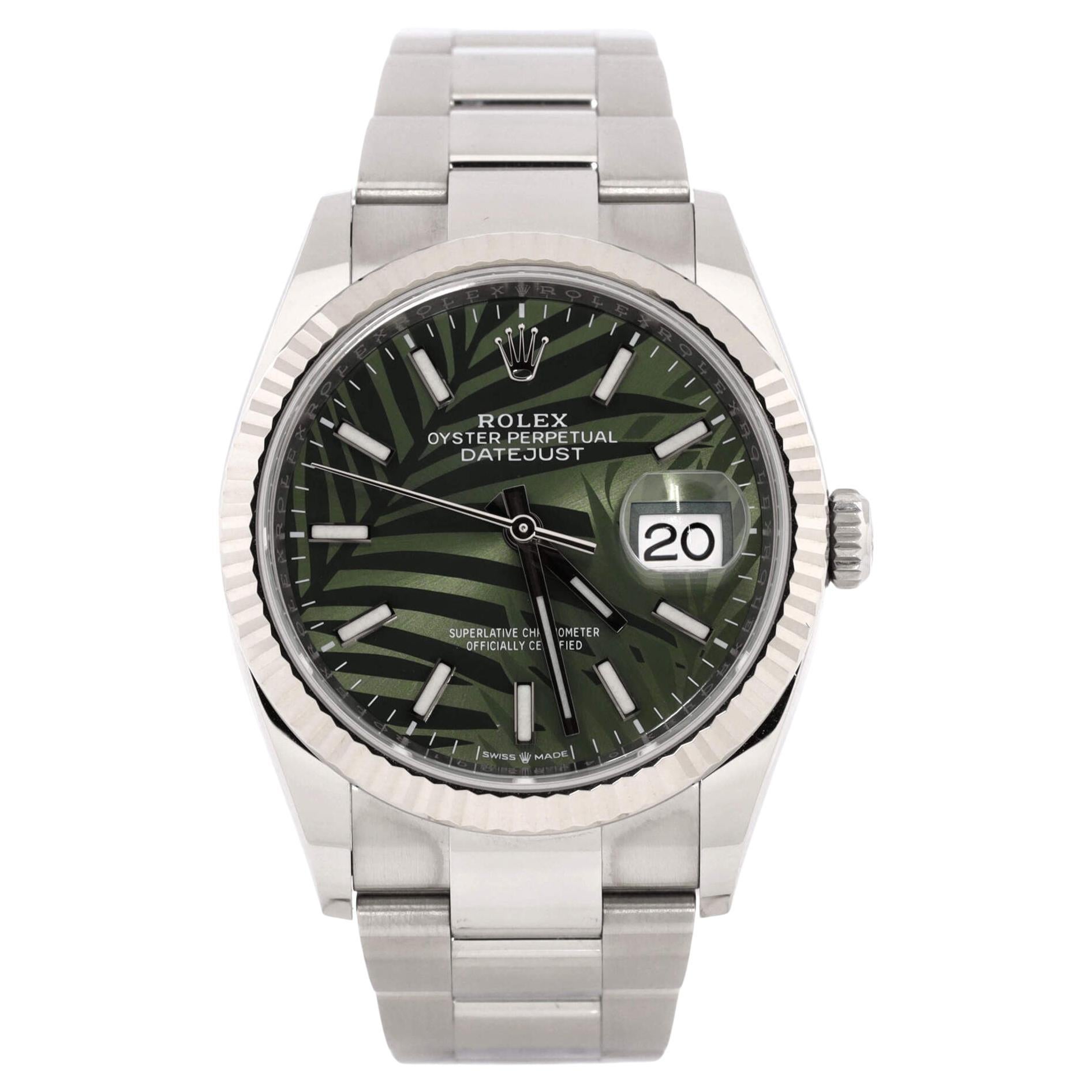 Rolex Oyster Perpetual Datejust Palm Motif Automatic Watch Stainless Steel For Sale