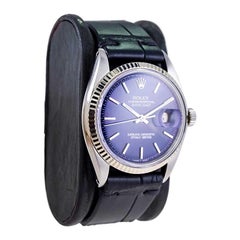 Rolex Stahl Oyster Perpetual Datejust mit blauem Original Factory-Zifferblatt 1970er Jahre