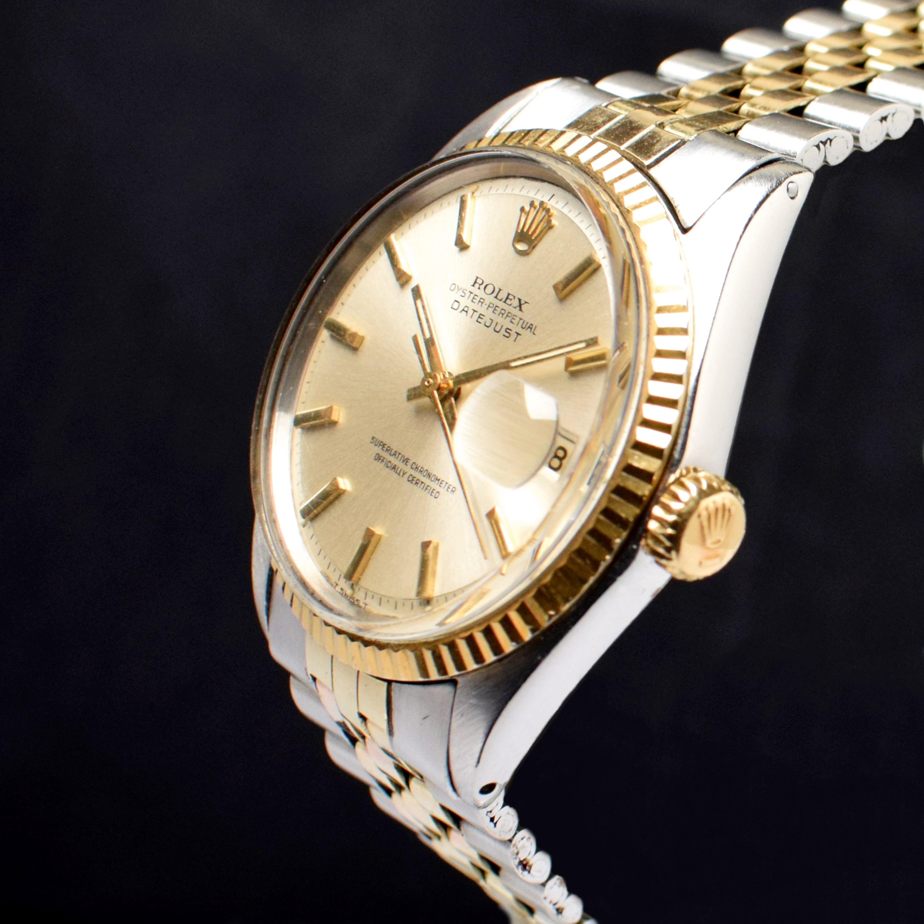 Rolex Oyster Perpetual Datejust Silber-Zifferblatt 1601 Stahl-Gelbgold-Uhr, 1972 für Damen oder Herren