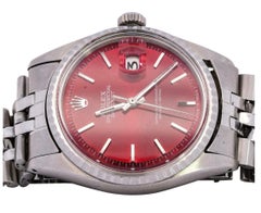 Rolex Oyster Perpetual Datejust Stainless Steel Red Dial Watch