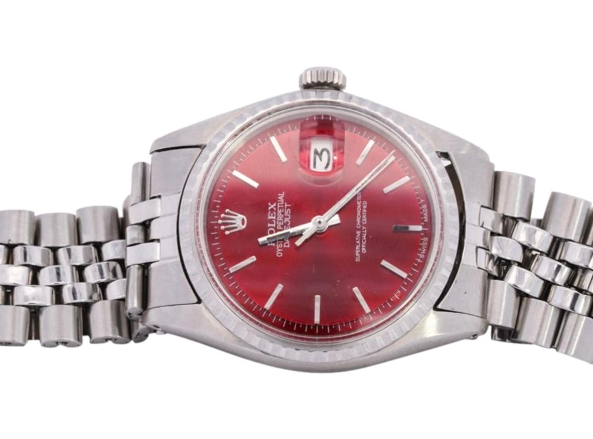 Modern Rolex Oyster Perpetual Datejust Stainless Steel Red Dial Watch