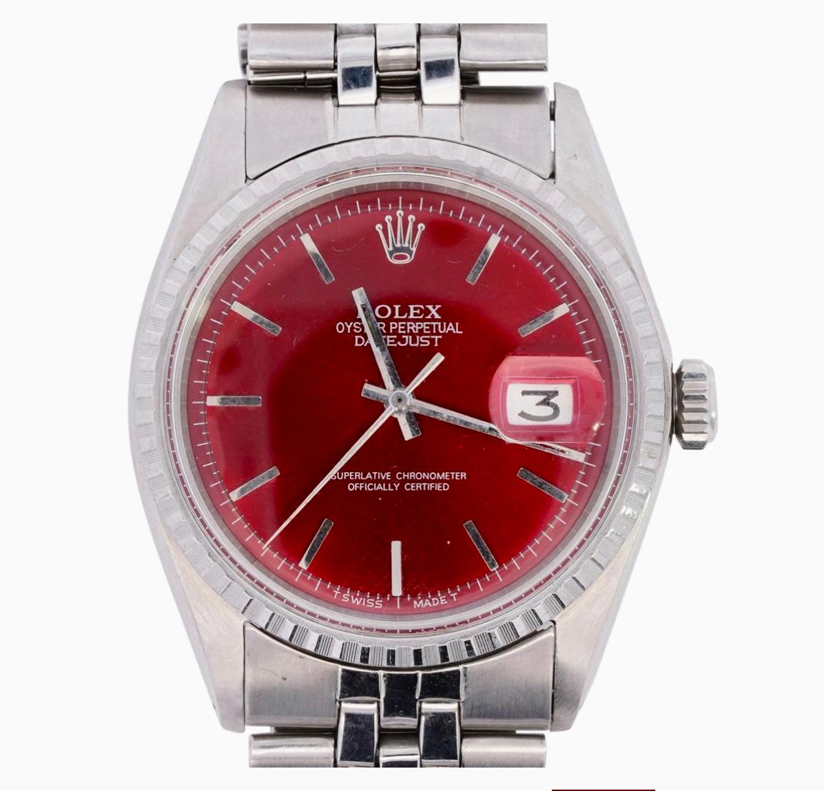 Rolex Oyster Perpetual Datejust Stainless Steel Red Dial Watch 2