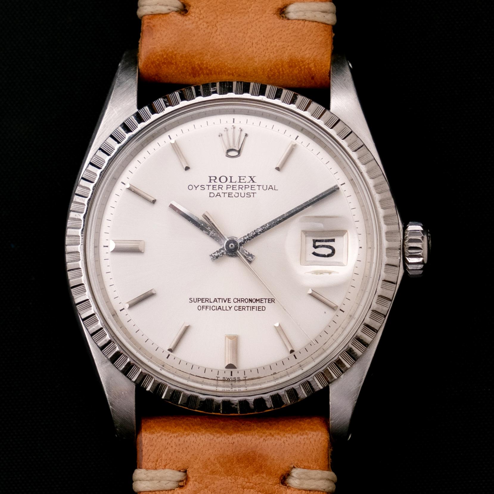 Rolex Oyster Perpetual Datejust Steel 1603 Silver Dial Automatic Watch, 1970 In Good Condition In Central & Western District, HK