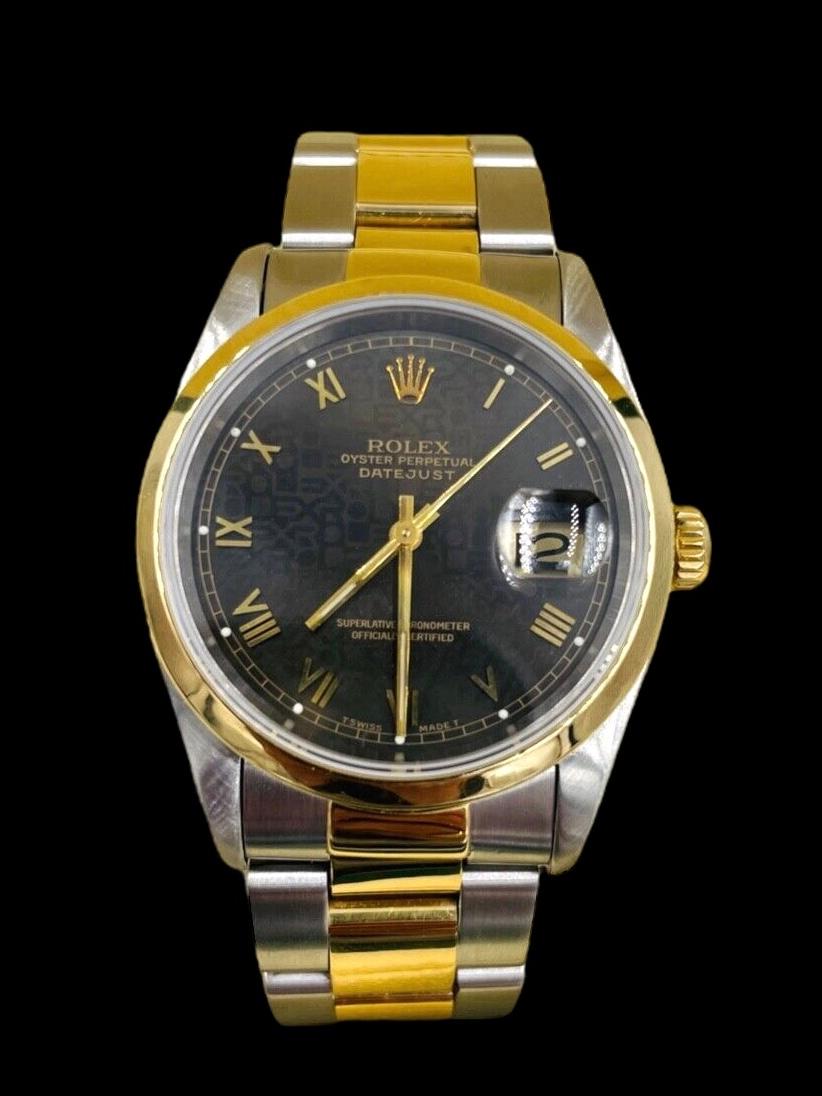 Rolex Oyster Perpetual Datejust steel and gold wristwatch, circa 1999

SPECIFICATIONS: W-DJ622H  Rolex automatic mens watch, quick set sapphire crystal and Chocolate Rolex Rolex... dial (enlarge to see details of dial). The oyster band will fit up
