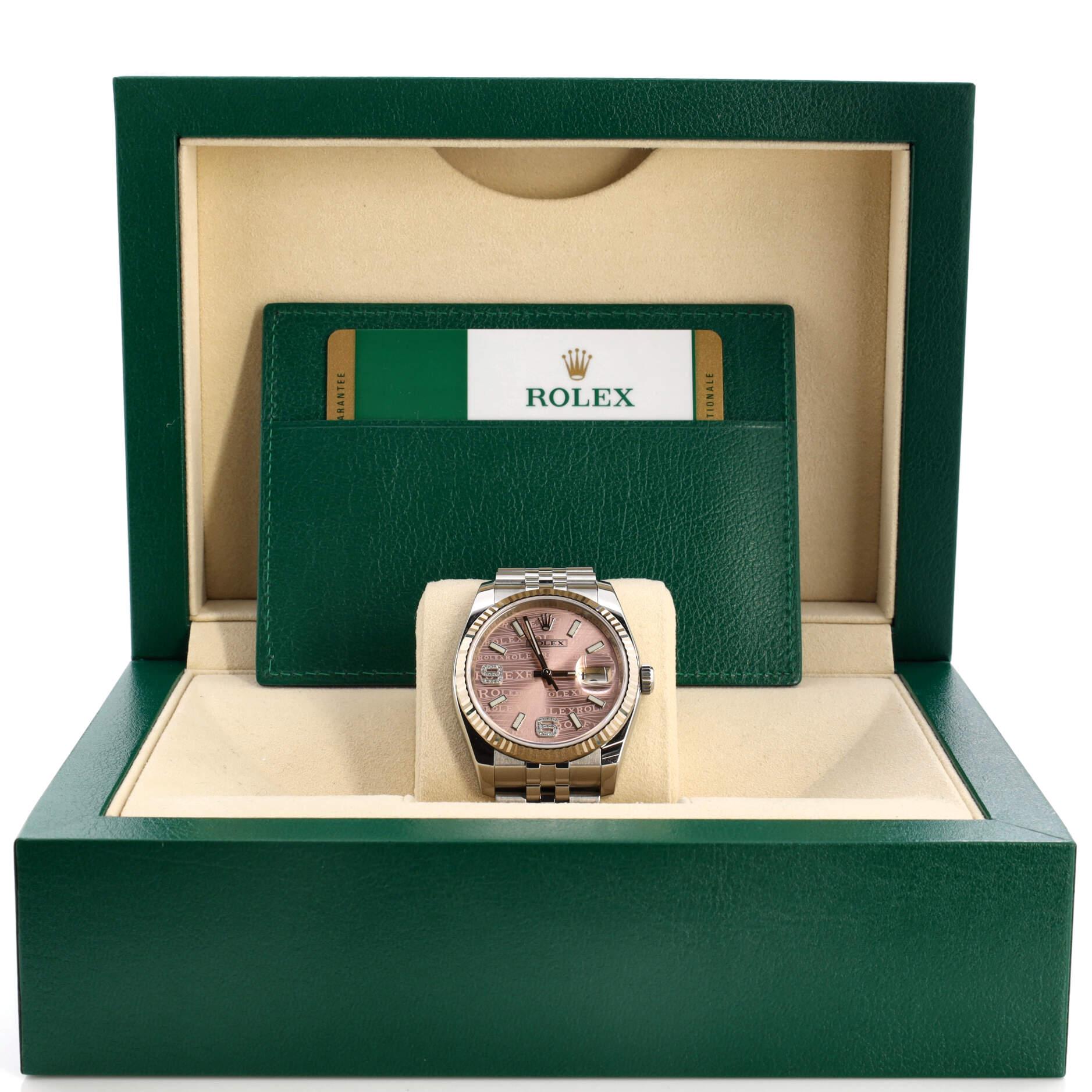 Condition: Great. Minor wear throughout case and bracelet.
Accessories: Warranty Card - Dated, Instruction Booklet, Box
Measurements: Case Size/Width: 36mm, Watch Height: 12mm, Band Width: 20mm, Wrist circumference: 4.75