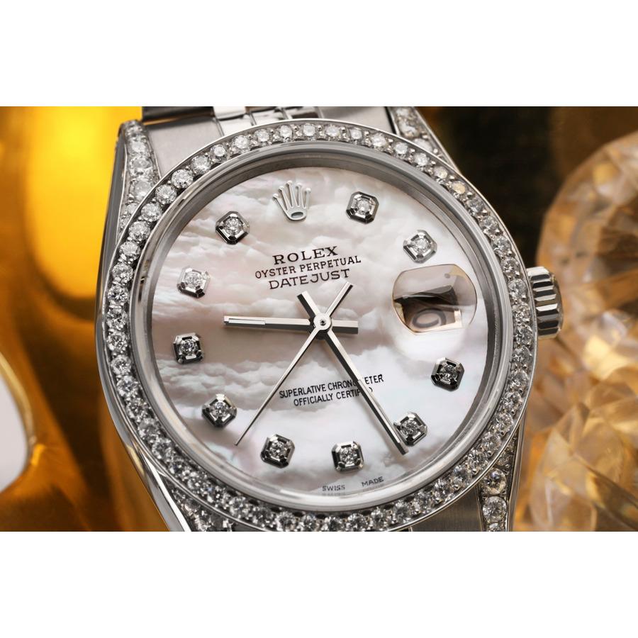 Rolex Montre Oyster Perpetual Datejust avec cadran en nacre et diamants blancs et lunette Excellent état - En vente à New York, NY