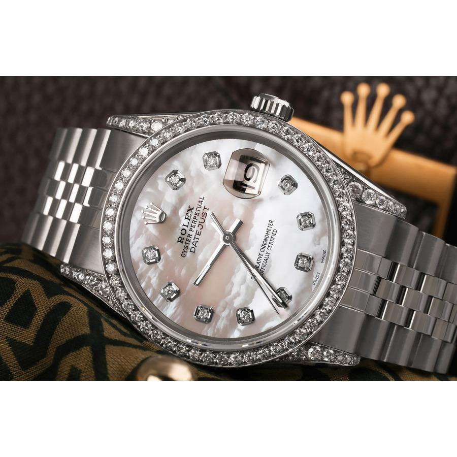 Rolex Montre Oyster Perpetual Datejust avec cadran en nacre et diamants blancs et lunette Pour hommes en vente