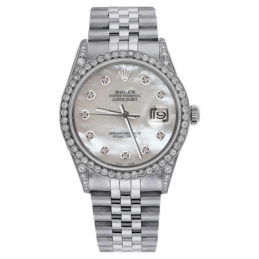 Rolex Oyster Perpetual Datejust White Mother Of Pearl Diamond Dial Bezel Watch