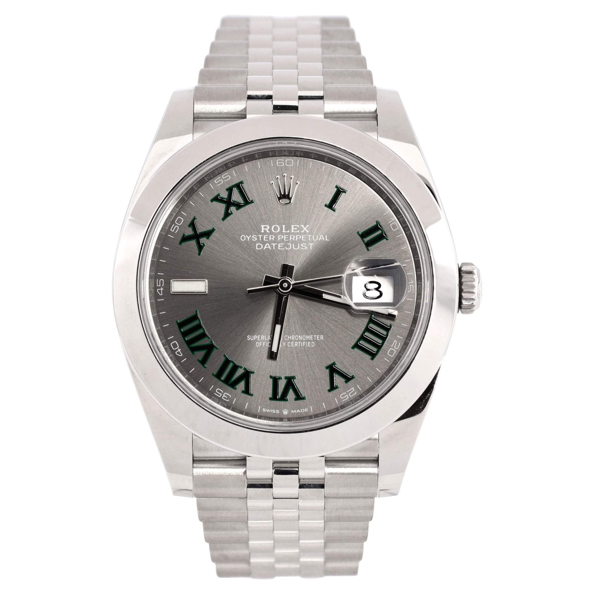 Rolex Oyster Perpetual Datejust Wimbledon Automatic Watch Stainless Steel 41 For Sale