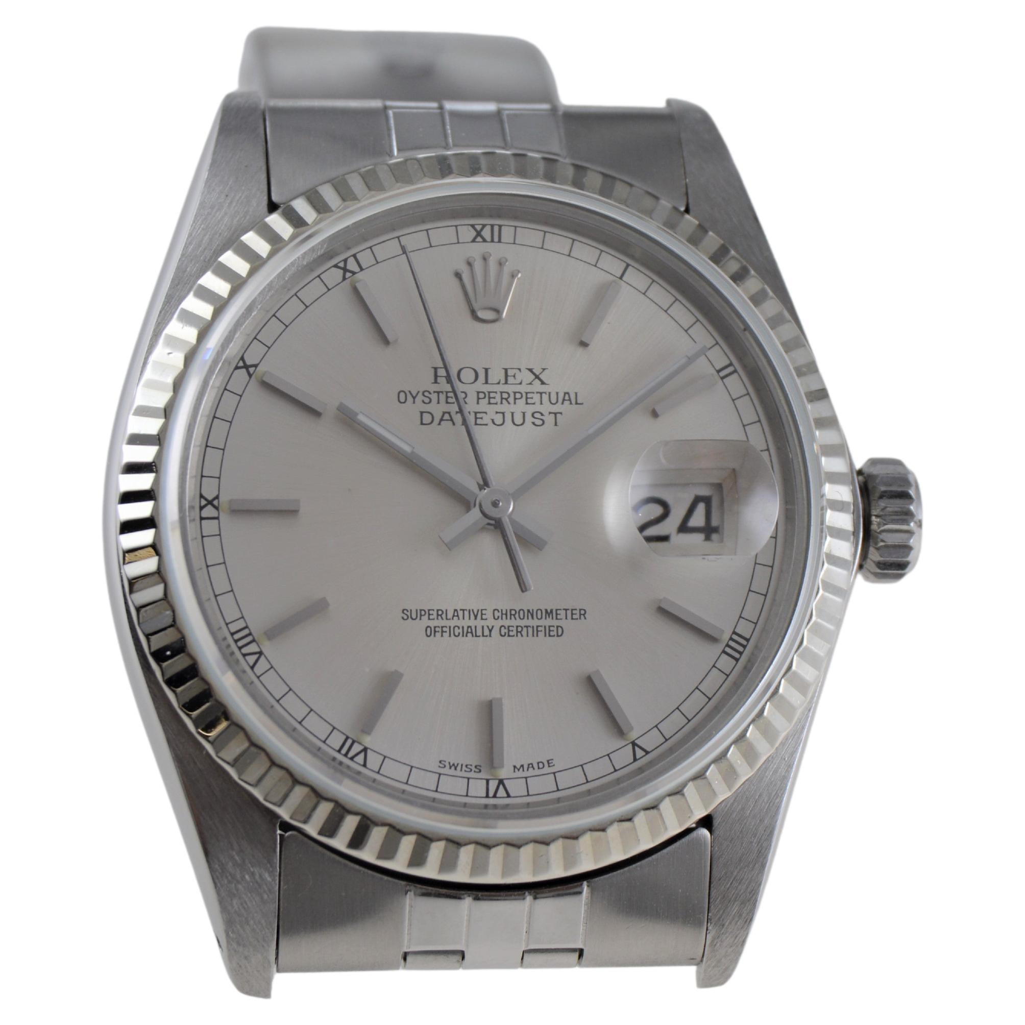 Modern Rolex Oyster Perpetual Datejust With Rare Factory Original Silver Dial 1980's For Sale